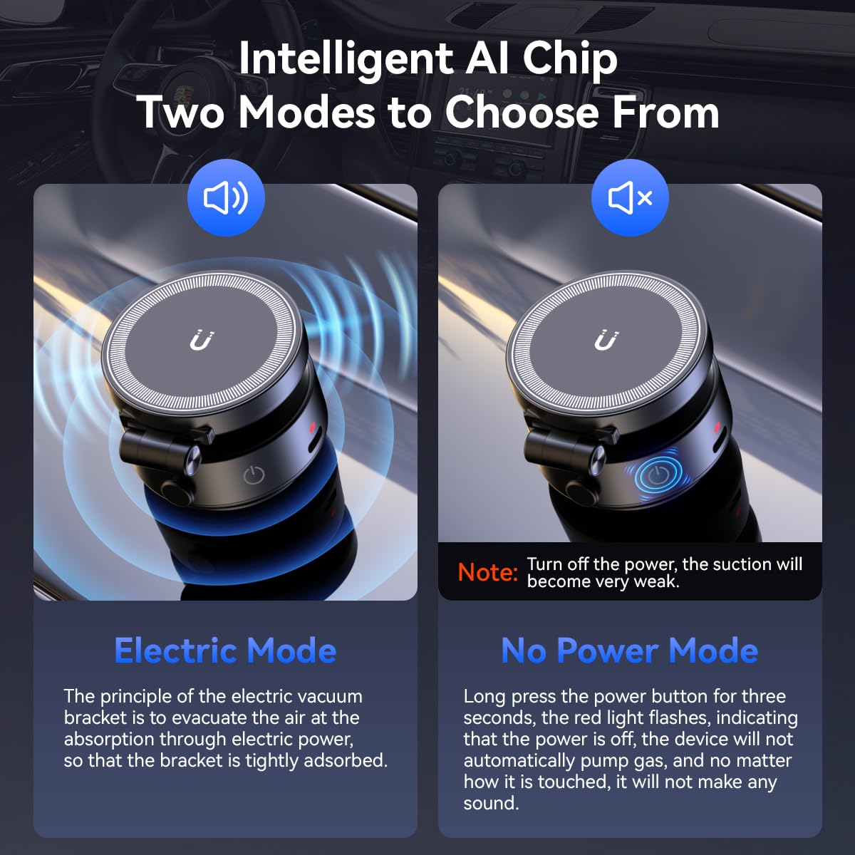 Electric Vacuum Suction Car Phone Holder, 360 Rotation Magnetic Phone Holder For Car Foldable Strong Suction Adjustable Car Phon