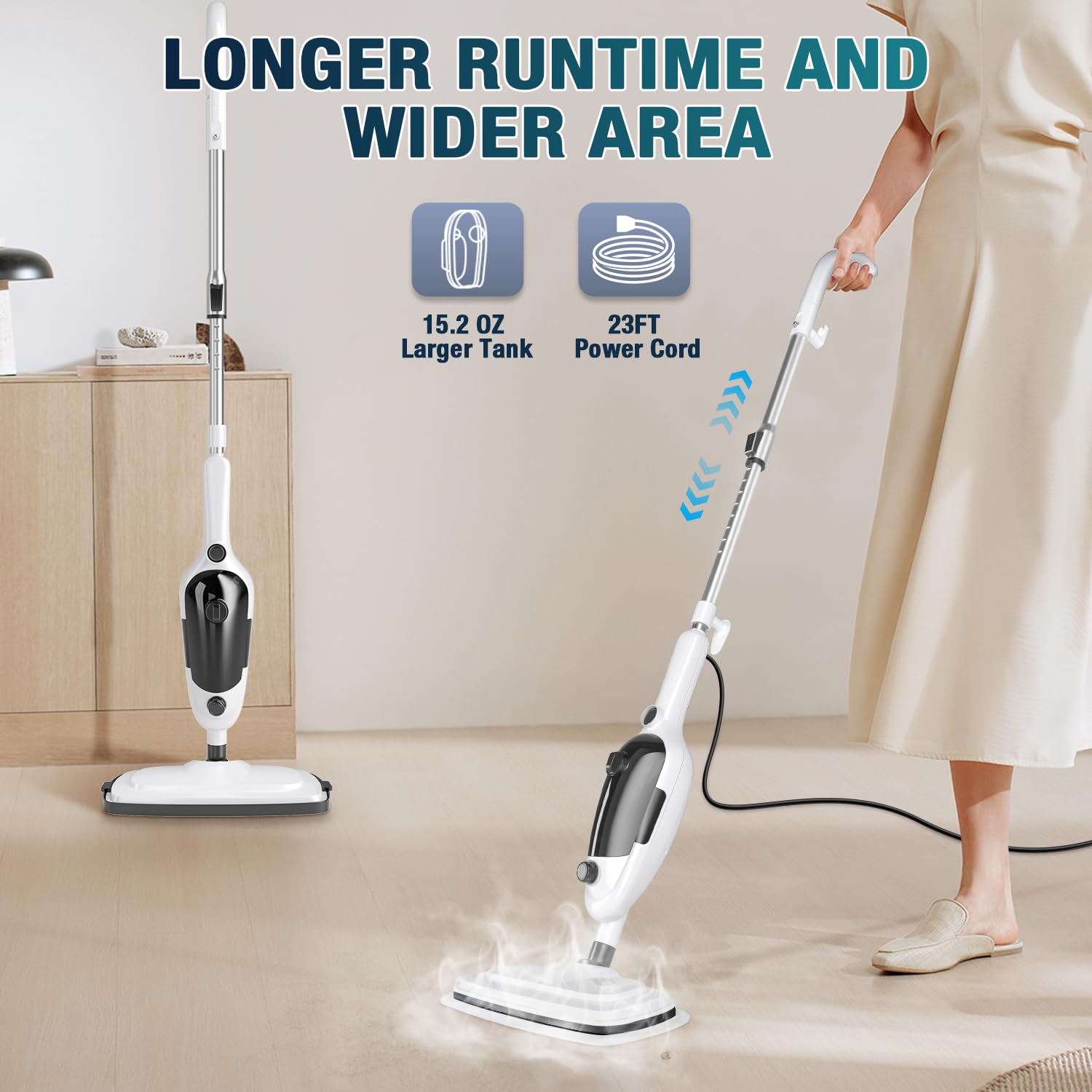 Steam Mop - 11-In-1 Steam Cleaner For Home With 15.2 Oz Water Tank & 23Ft Power Cord, Detachable Steam Mops For Floor Cleaning M