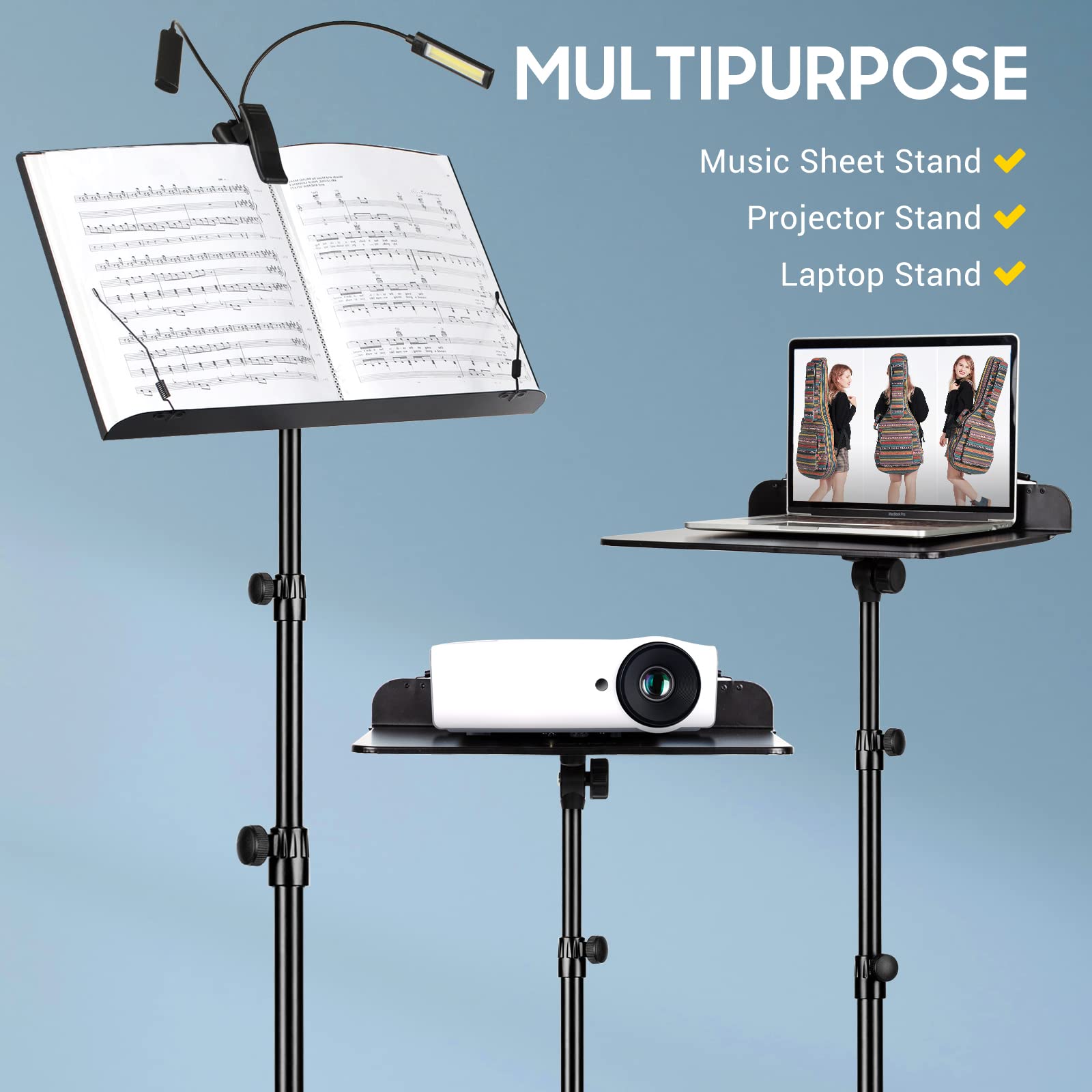 Cahaya 6 In 1 Sheet Music Stand With Stand Light Desktop Book Stand With Carrying Bag, Sheet Music Folder & Clip Metal Portable