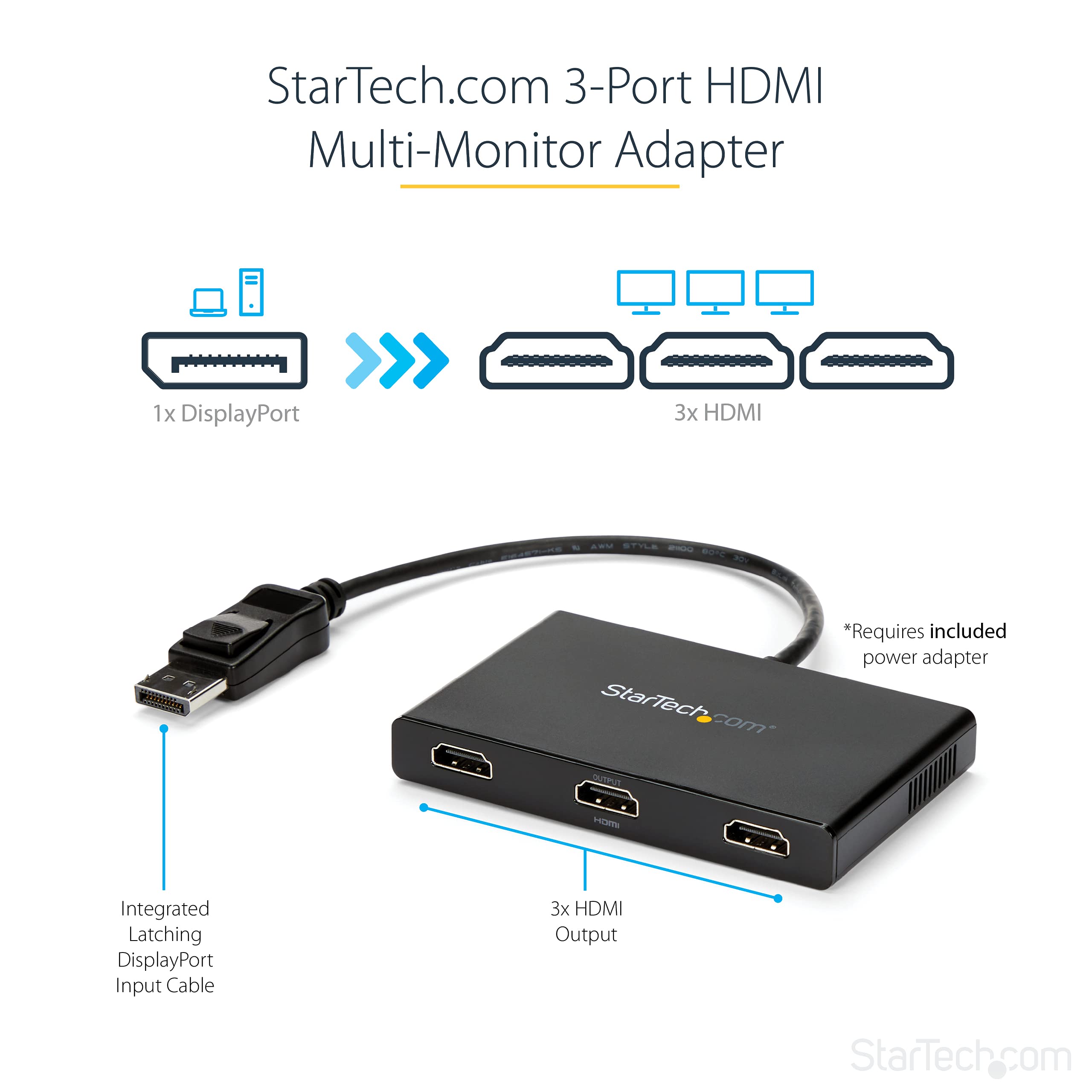 Startech.Com 3-Port Multi Monitor Adapter - Displayport 1.2 To 3X Hdmi Mst Hub - Triple 1080P Hdmi Monitors - Extended Or Cloned