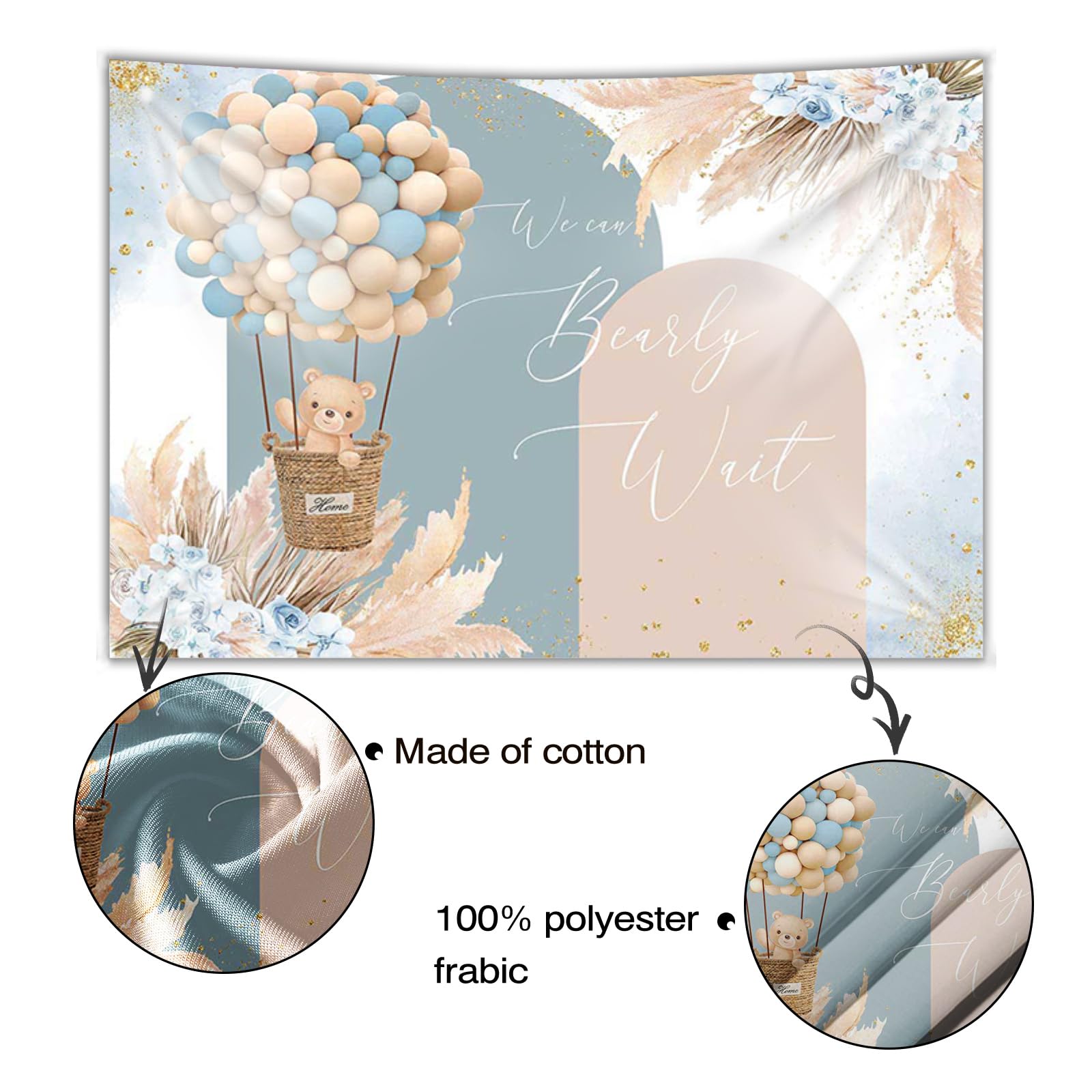 Mocsicka We Can Bearly Wait Backdrop Boho Hot Balloon Bearly Wait Baby Shower Decorations Girl Boy Blue Pampas Grass We Can Bear