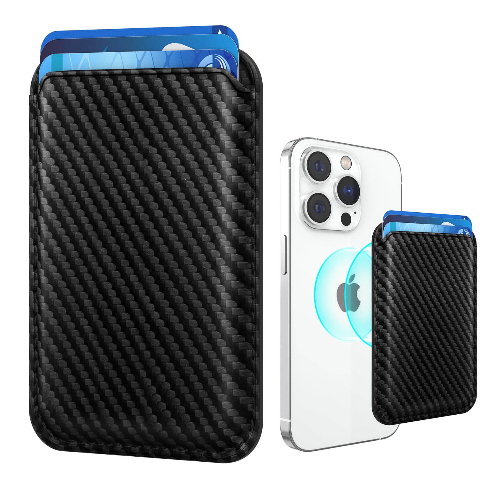 Amzone Magnetic Cell Phone Card Holder For Phone Case With Mag Safe, Stronger Magnetic Rfid Leather Phone Wallet Stick On Series