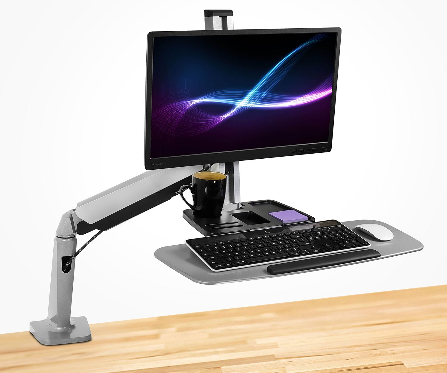 Mount It! Sit Stand Workstation for Single Monitor and Keyboard   Height Adjustable Standing Desk Mount with Monitor Mount and Keyboard Tray