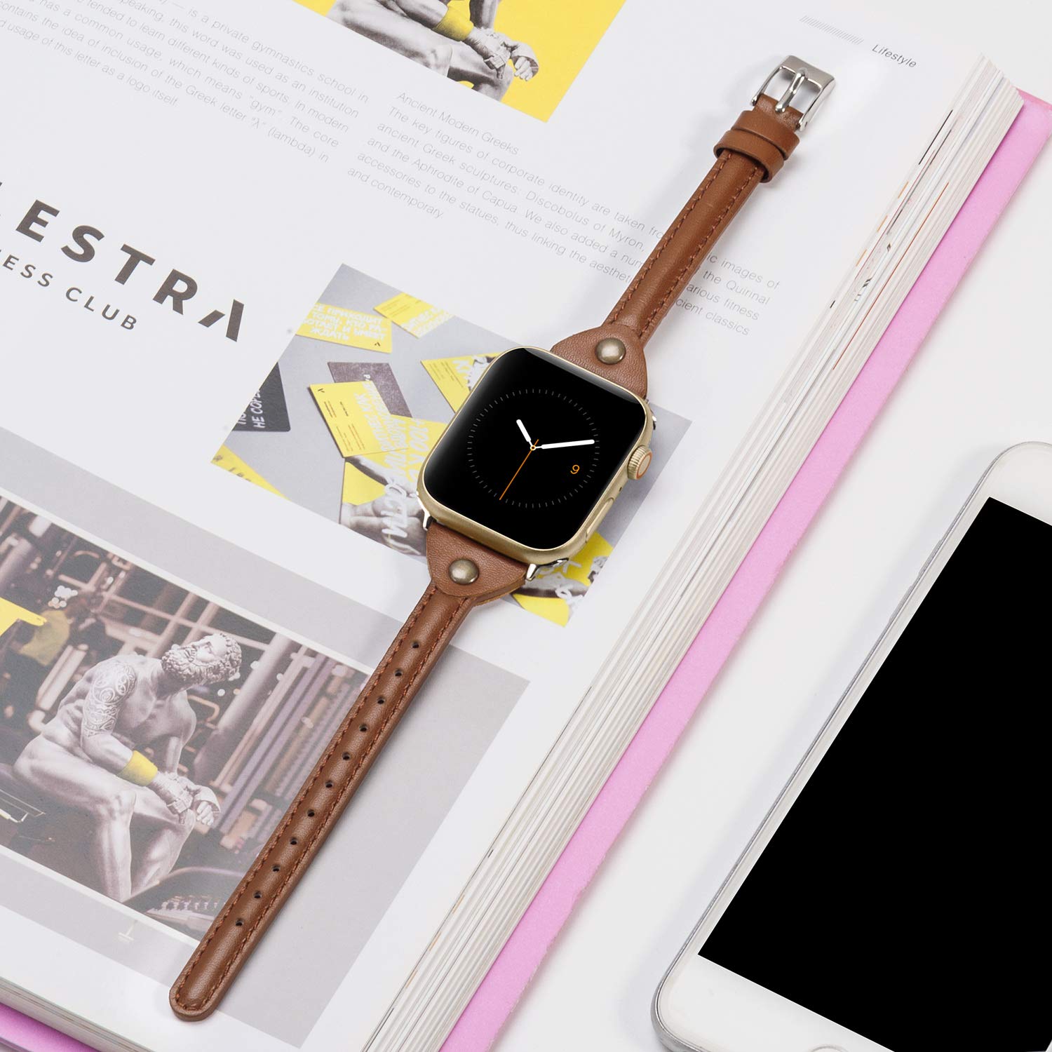 Wearlizer Brown Slim Leather Compatible With Apple Watch Bands 38Mm 40Mm 41Mm For Iwatch Se Womens Mens Strap Classic Simple Wri