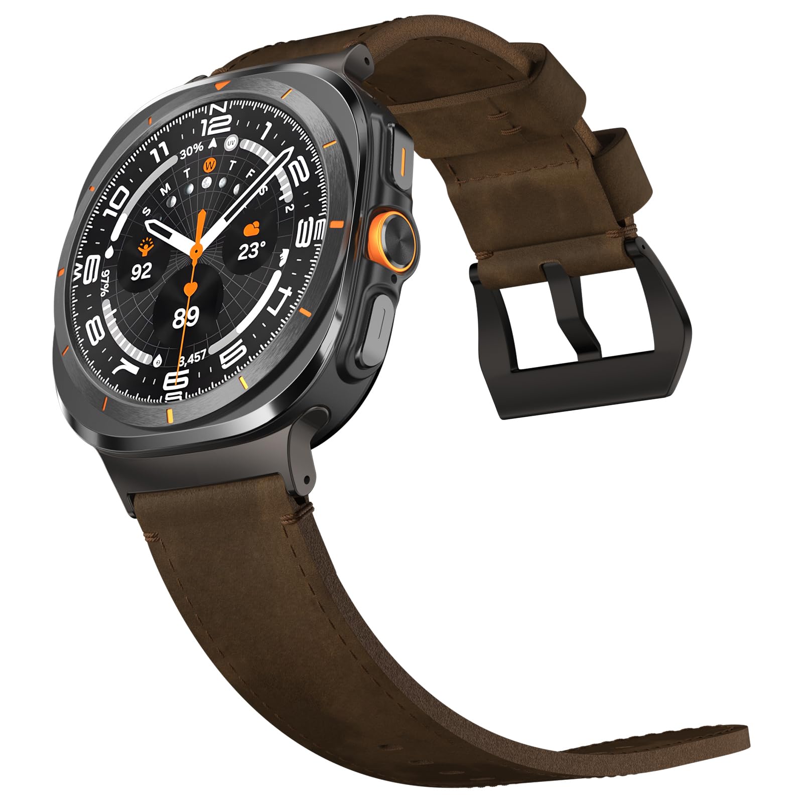 Vsant Vintage Leather Band Compatible With Samsung Galaxy Watch Ultra Band 47Mm (2024), 24Mm Wide Crazy Horse Leather Strap For 