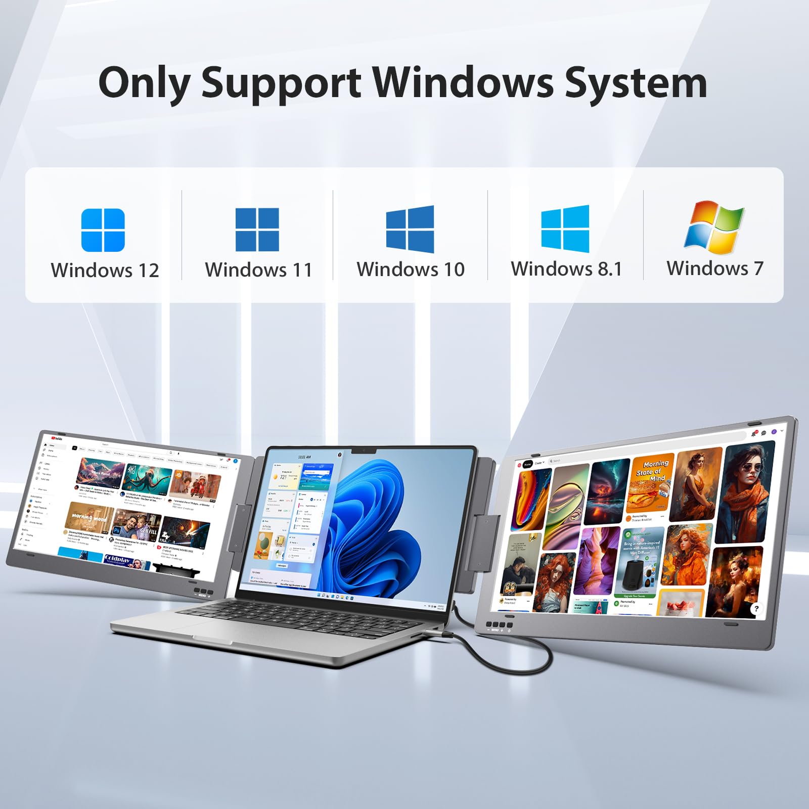 Kyy Triple Laptop Screen Extender, 14'' 1080P Fhd Ips Dual Portable Extended Monitor, Usb C Travel For 12 16'' Laptop, 210Rotati