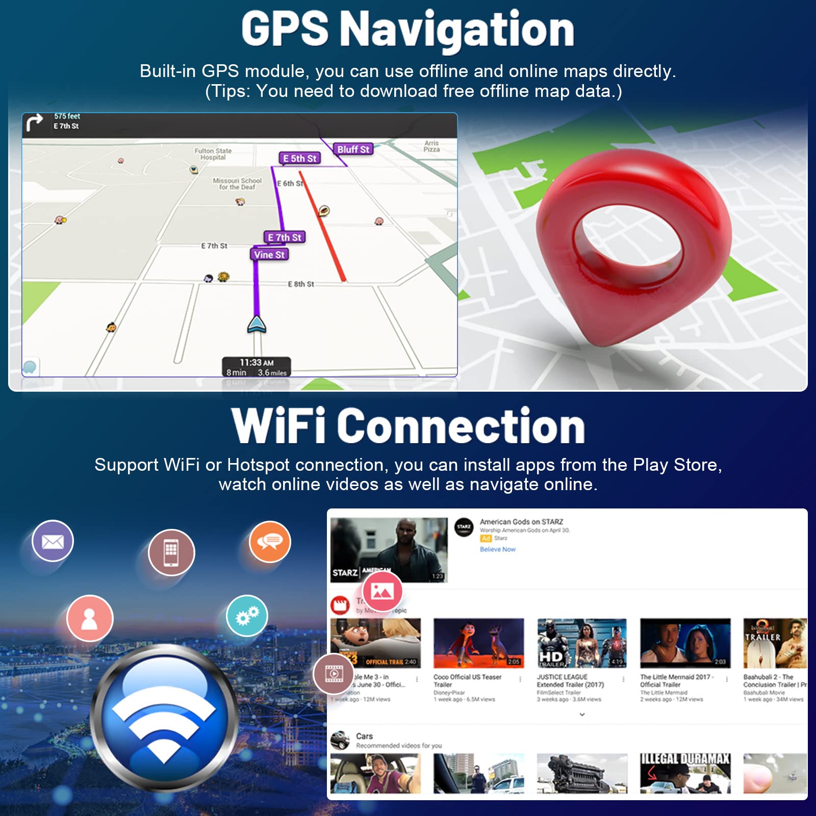 Roinvou 2+64G Android Car Stereo For Ford F 150 F150 2009 2012, 9'' Touchscreen In Dash Gps Navigation With Wireless Carplay And