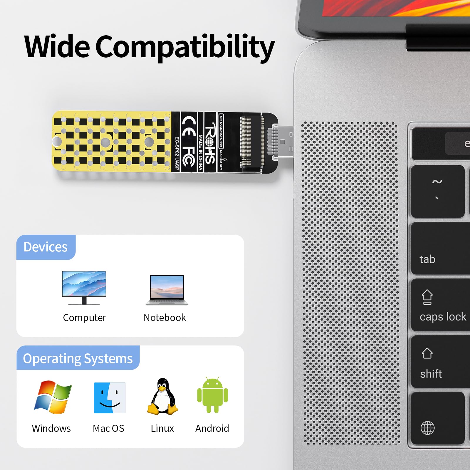 Anyoyo M.2 To Usb Adapter, Usb 3.1 Gen 2 (10 Gbps) To Nvme Pci E M.2 Ssd Adapter Support Uasp For Nvme Ssd Size 2230/2242/2260/2