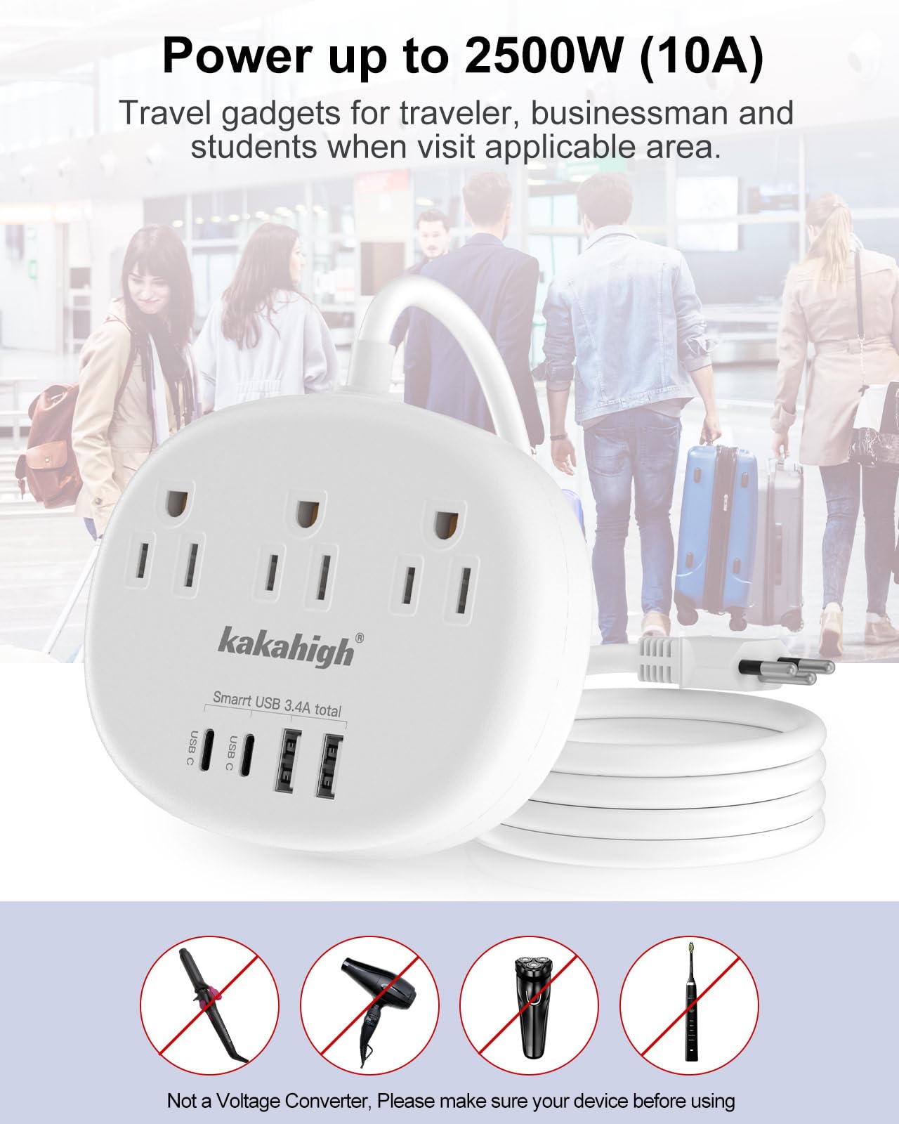 Switzerland Power Adapter, Switzerland Travel Plug Adapter With 3 American Outlets 4 Usb Ports (2 Usb C) Total 24W, Type J Adapt