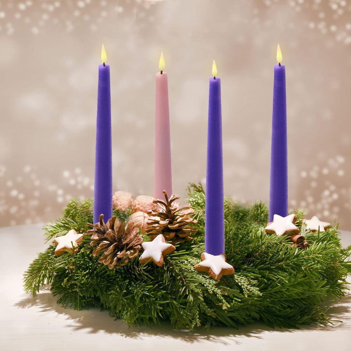 Lamplust Battery Operated Advent Candles Set Of 4, 9 Inch Purple & Pink Flameless Candles, Flameless Taper Candles For Advent Wr