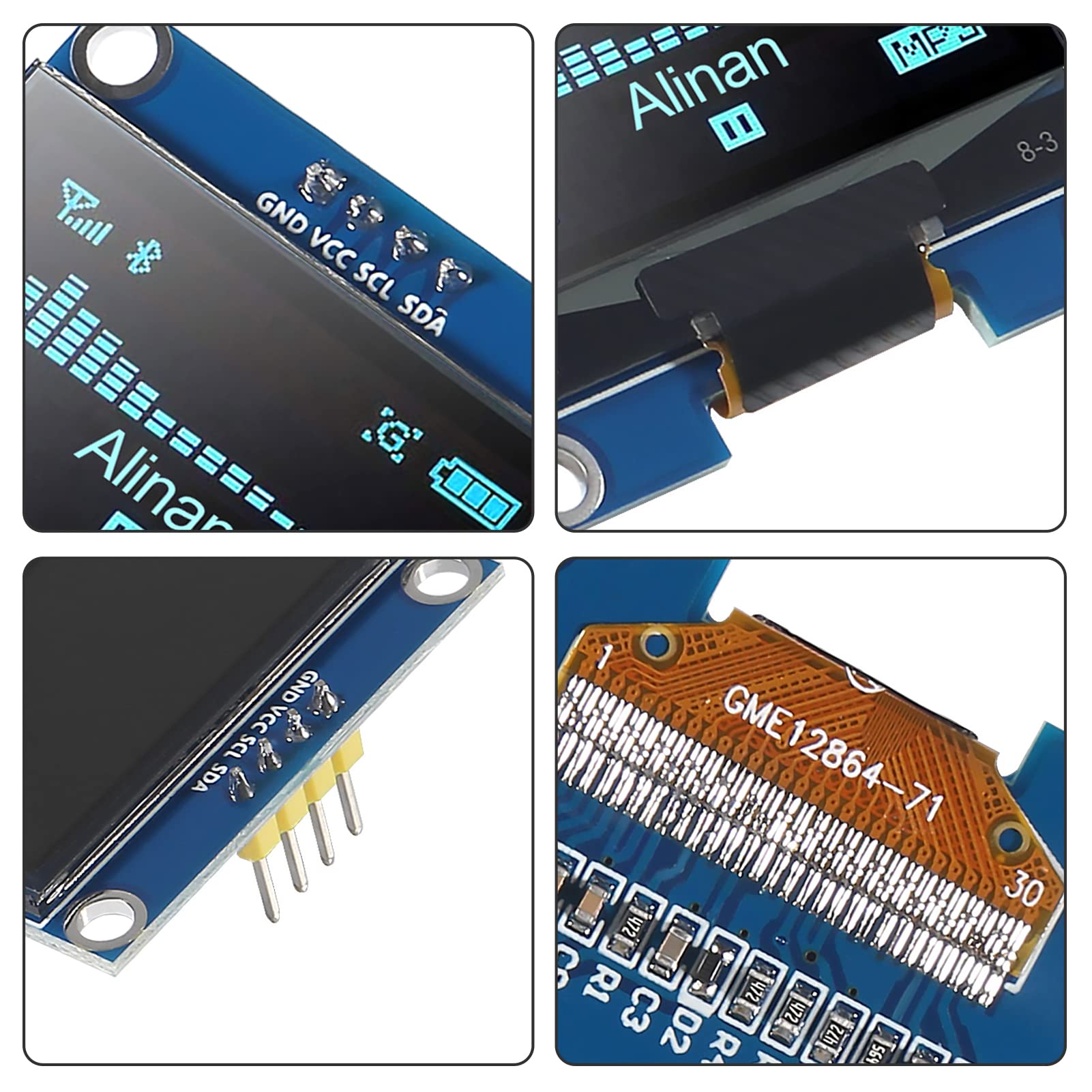 Alinan 2Pcs Oled Display Module I2C 4Pin 128X64 1.3 Inch Display Module Ssh1106 Ssd1306 Blue For R3 Stm