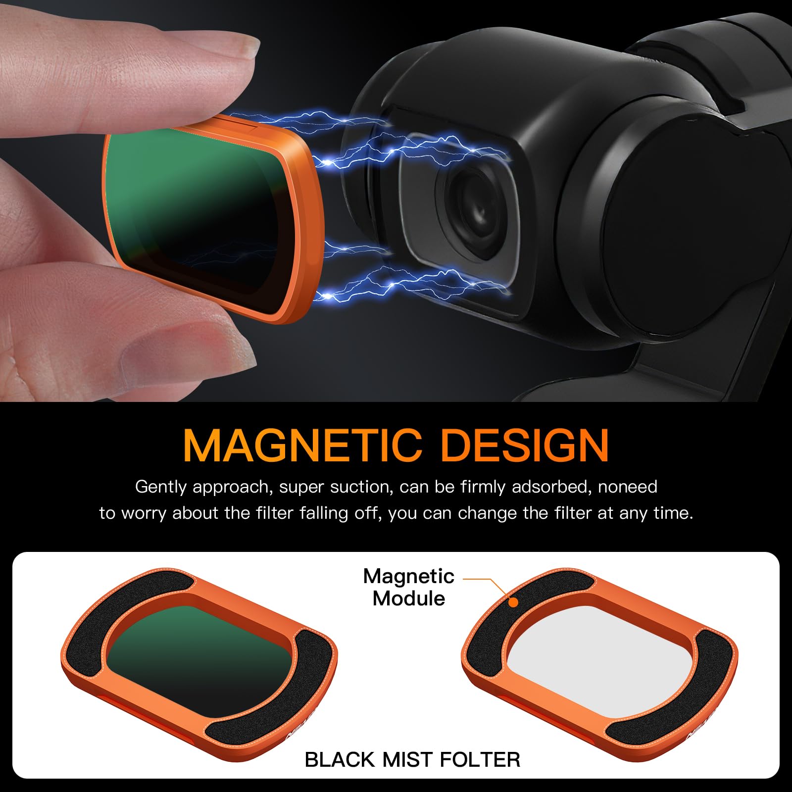 MINGVEN Black Mist 1/4 Magnetic Diffusion Filter for DJI Osmo Pocket 3 Aluminum Black
