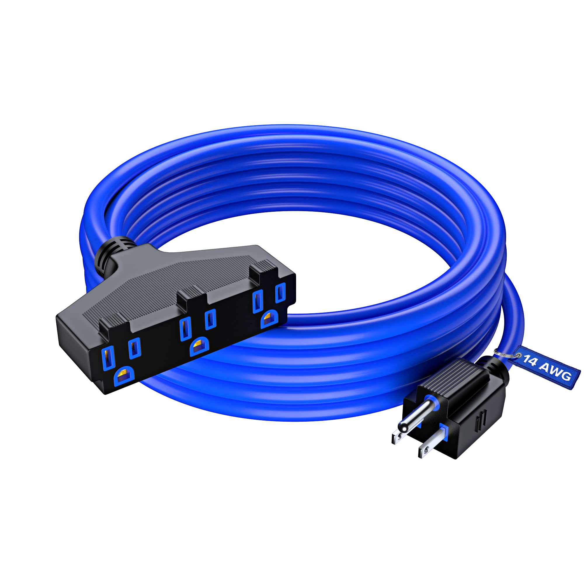Extension Cord 25 Feet, Sjtw Extension Cord With Multiple Outlets, 14 Gauge (Blue) Etl Listed