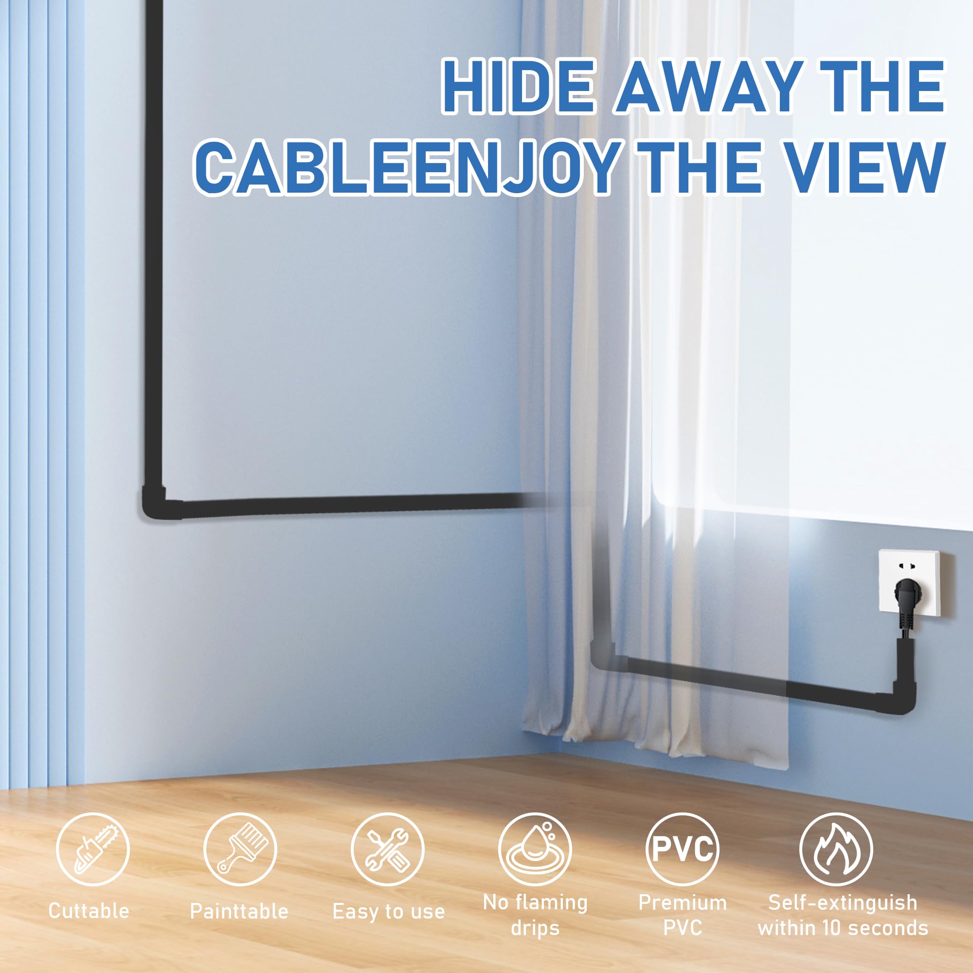 Small Cable Concealer   One Cord Channel Cable Management System   Compact Cord Cover For Home And Office, 8 Pack 125 Inch, Blac