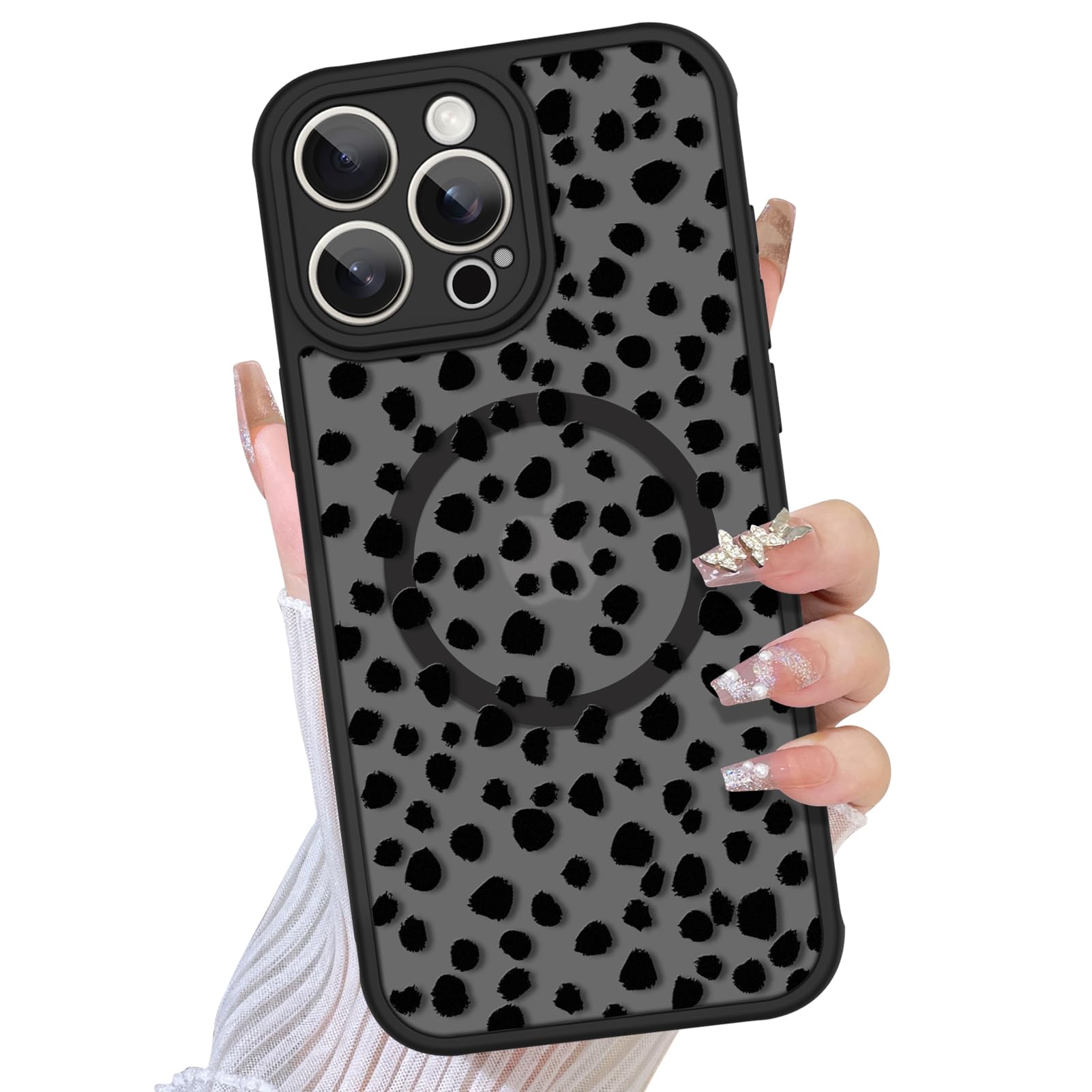 TEAUGHT Compatible with iPhone 15 Pro Case Support for MagSafe Cute Pattern Speck Spot Camera Protection Matte Skin-Touch Cover 