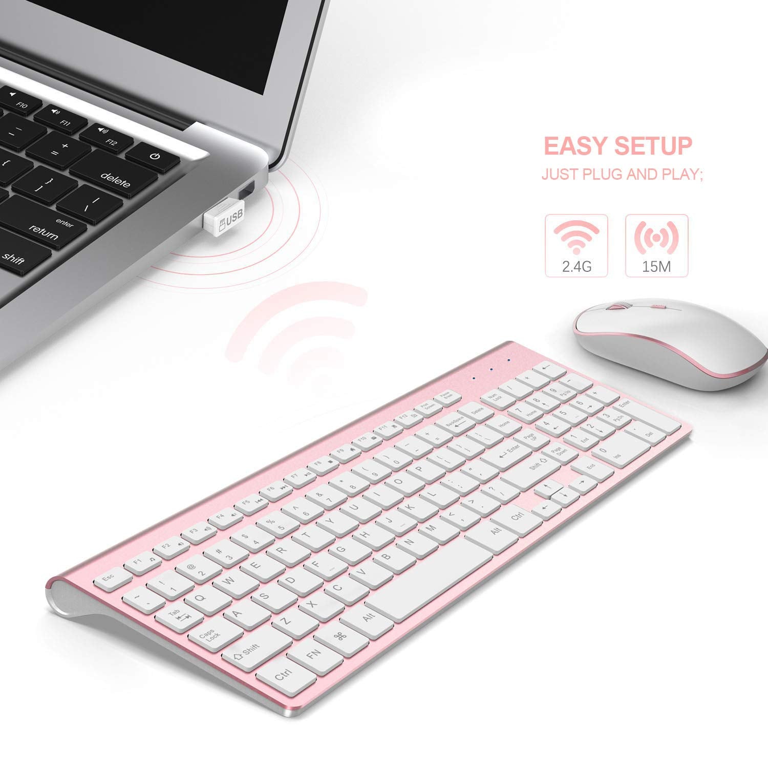 Wireless Keyboard Mouse, J Joyacces2.4G Compact And Ultra Slim Wireless Keyboard And Mouse For Windows, Computer, Desktop, Pc, L