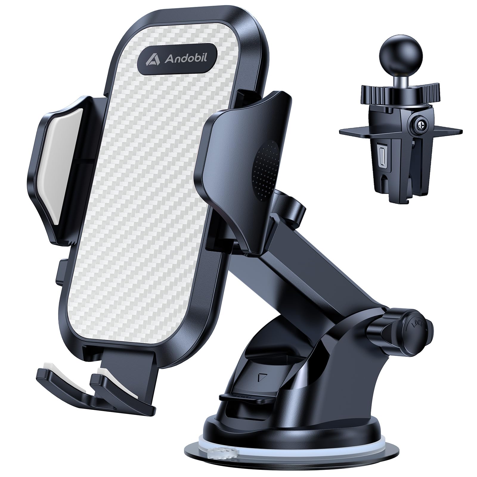 Andobil Newest Car Phone Holder Mount (Bumpy Roads Friendly) Military Grade Phone Holders For Your Car Dashboard Windshield Air