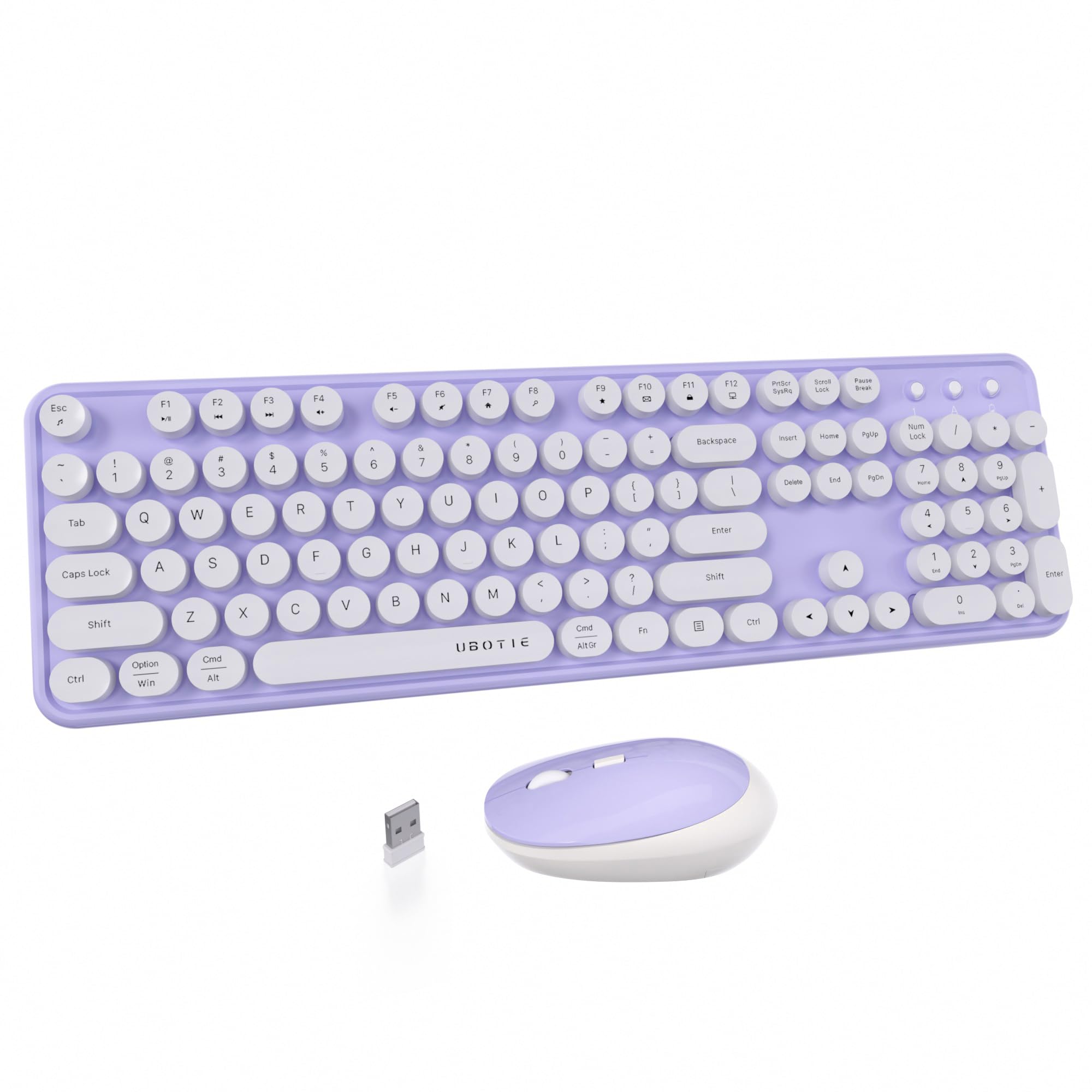 Ubotie Colorful Computer Wireless Keyboards Mouse Combo, Typewriter Flexible Keys Office Full Sized Keyboards, 2.4Ghz Dropout Fr