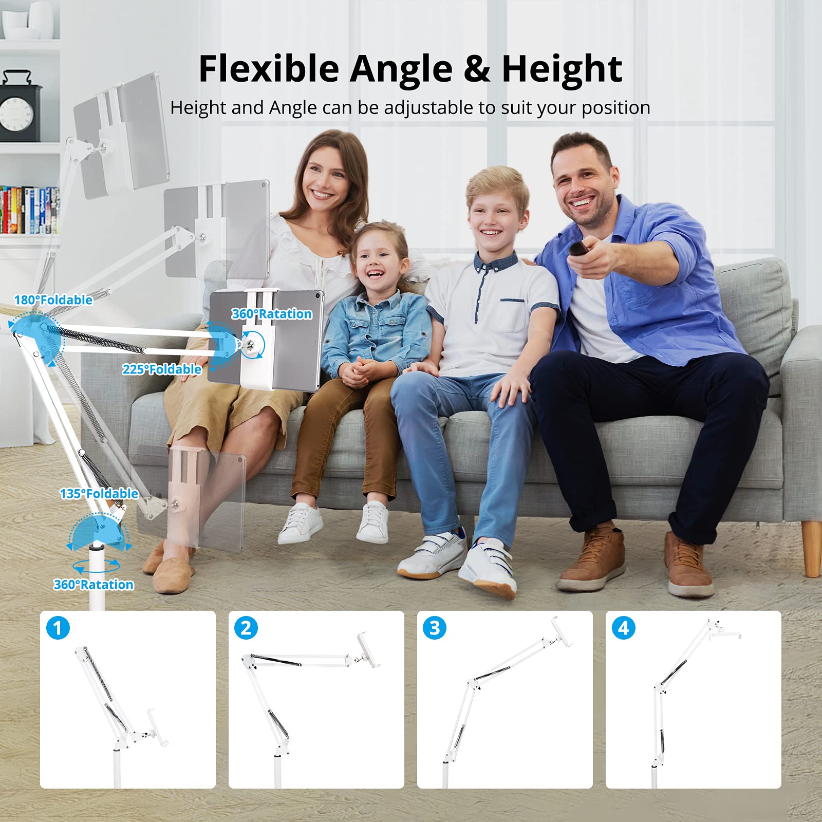 Spessn Adjustable Tablet Floor Stand Universal 360-Degree Rotatable Metal Tablet Holder Phone Stand Compatible Ipad/Iphonex/Ipad