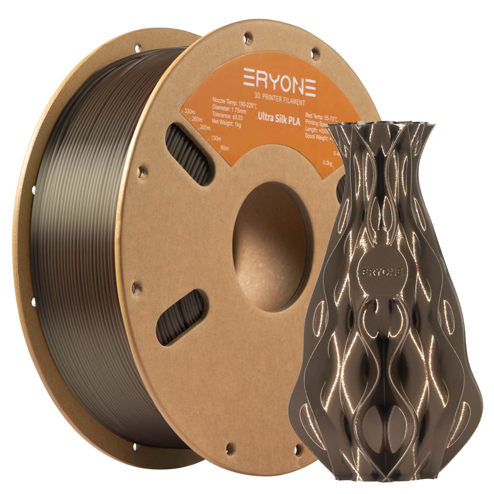 Eryone Ultra Silk Pla Filament For 3D Printer, 1.75M +/  0.03Mm, 1Kg (2.2Lbs)/Spool, Ultra Silk Dark Gold