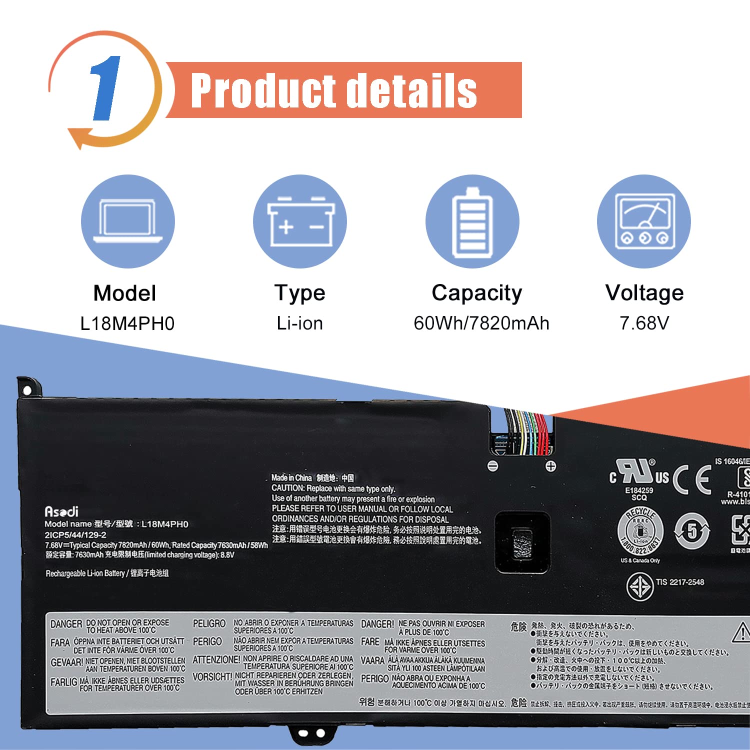 Asodi L18M4Ph0 L18C4Ph0 Laptop Battery Compatible With Lenovo Ideapad Yoga C940 C940 14Iil 81Q9 2 In 1 14 Inch Series 5B10T11585