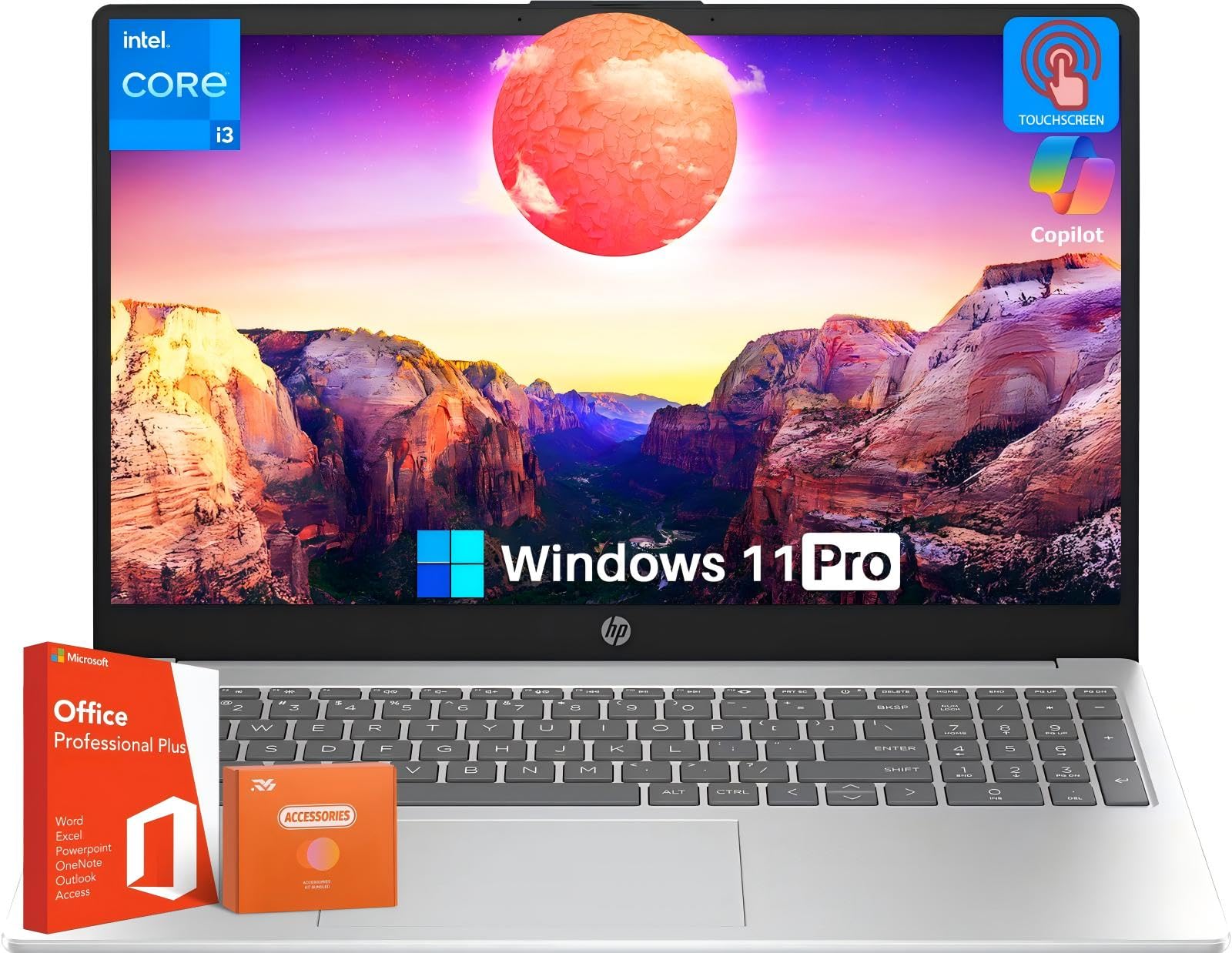 Hp 15.6'' Touchscreen Business Laptop Computer - With Ms Office Pro Lifetime License, Intel 6-Core I3-1215U, 16 Gb Ram, 512 Gb S