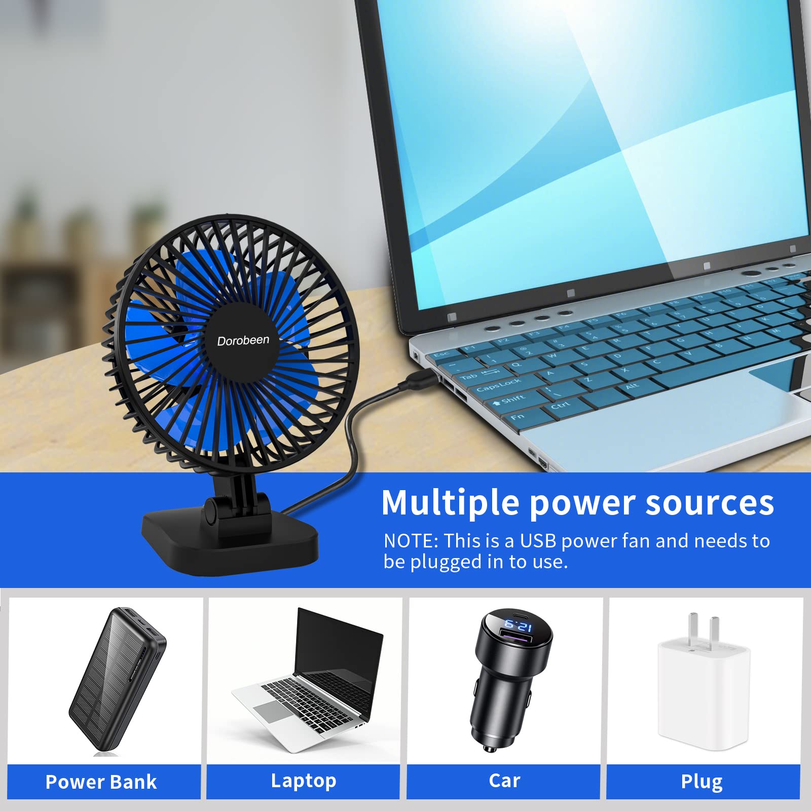 Usb Fan, Small Desk Fan, 4 Inch Quiet Desktop Fan, Usb Plug In, 3 Speeds, Personal Fan For Office,Home,Bedroom,Study,Powerful Ai