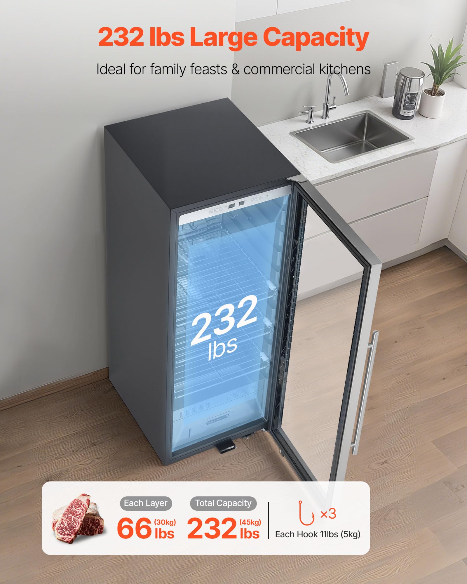 Vevor 232 Lbs Dry Aging Fridge For Steaks, Dry Ager Refrigerator For Meat With Precise Temperature & Humidity Control, Freestand