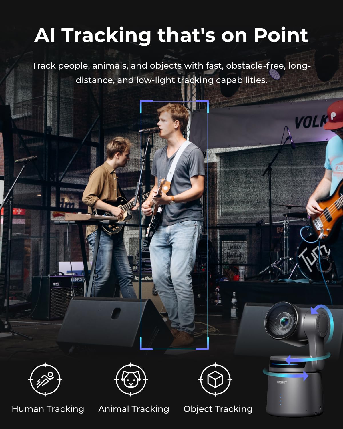 Obsbot Tail Air Ndi Streaming Camera 4K, Ai Tracking Ptz Camera With Intelligent App, Gesture Control, Hdmi/Usb C/Wireless Webca