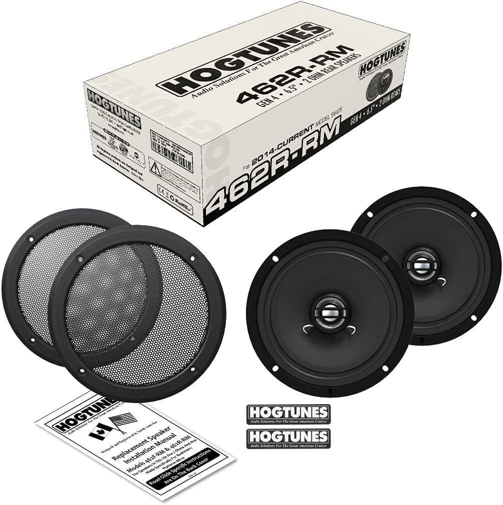 Hogtunes 462R Rm 6.5' Rear Speakers With Grills (2 Pack), Fits 2014 Current Harley Davidson Motorcycles