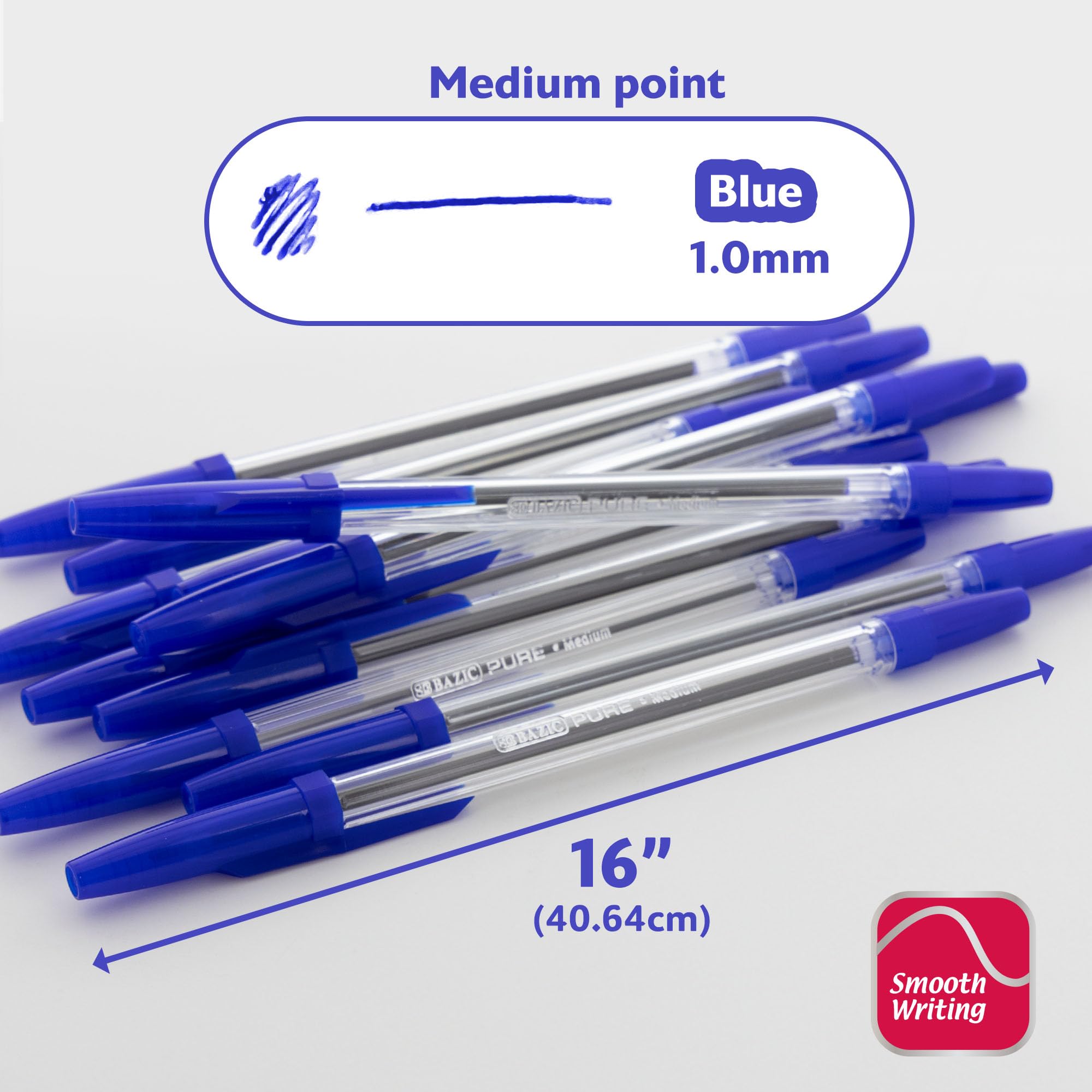 Bazic Ballpoint Pen Pure Blue Color Stick Pens, 1.0 Mm Bold Point Smooth Writing, For Office School Teacher (12/Pack), 1 Pack