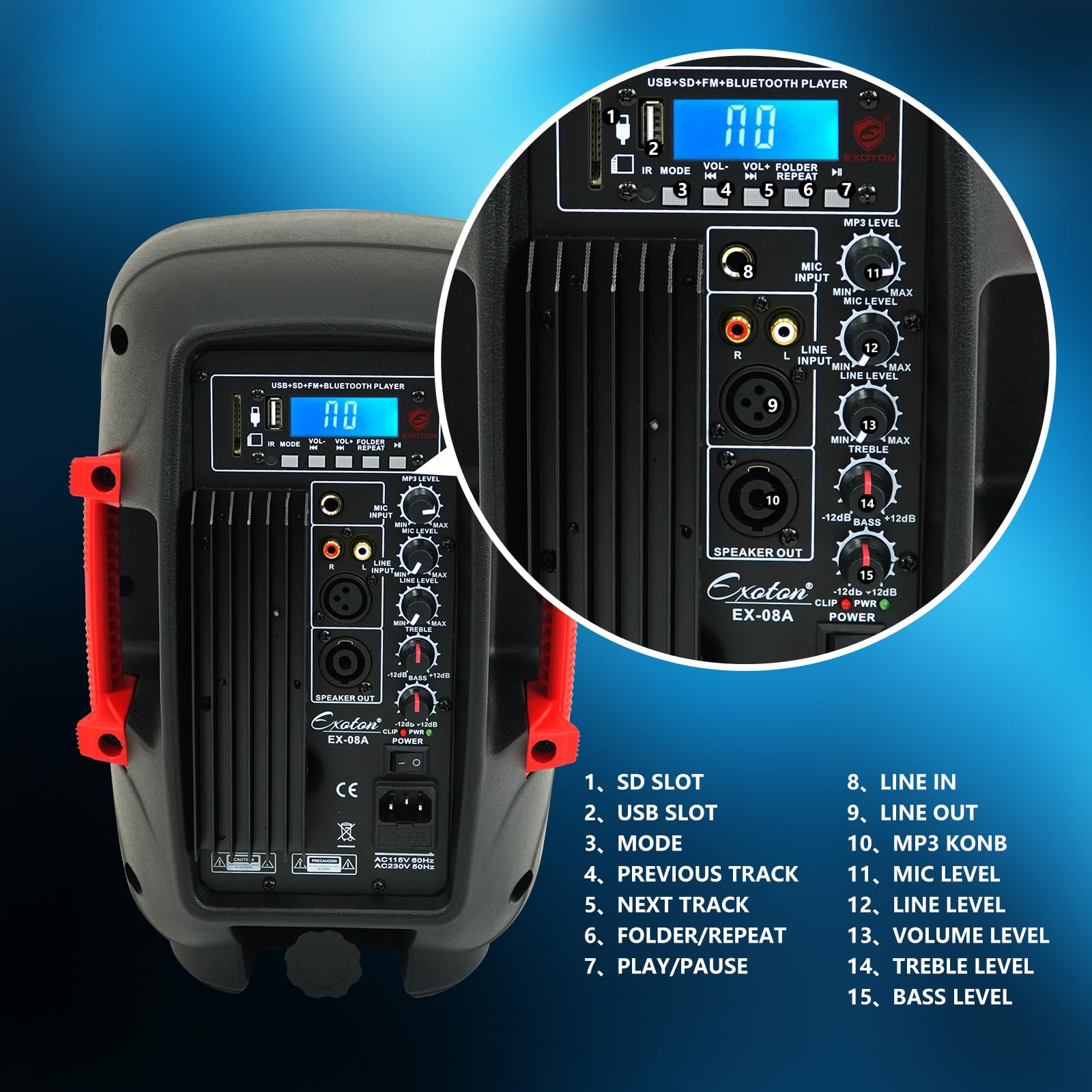 Exoton Exoton Ex-08A 8 Inch Professional Dual Powered Pa Speakers, 2-Way Active&Passive Loudspeakers, Pa System Combo Set With M