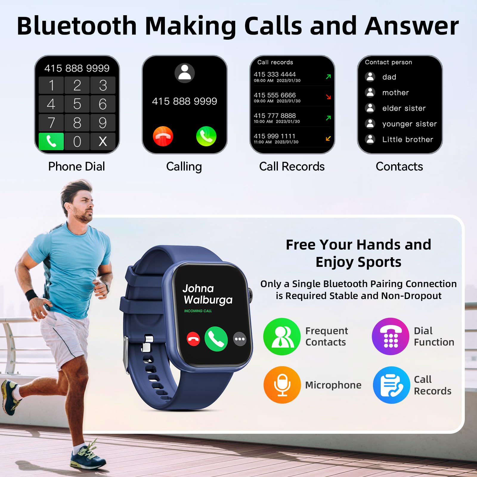 Hwagol Smart Watch (Answer/Make Call), 2024 Newest 1.85 Inch Fitness Tracker, Heart Rate/Sleep Monitor/Pedometer/Calories, Multi