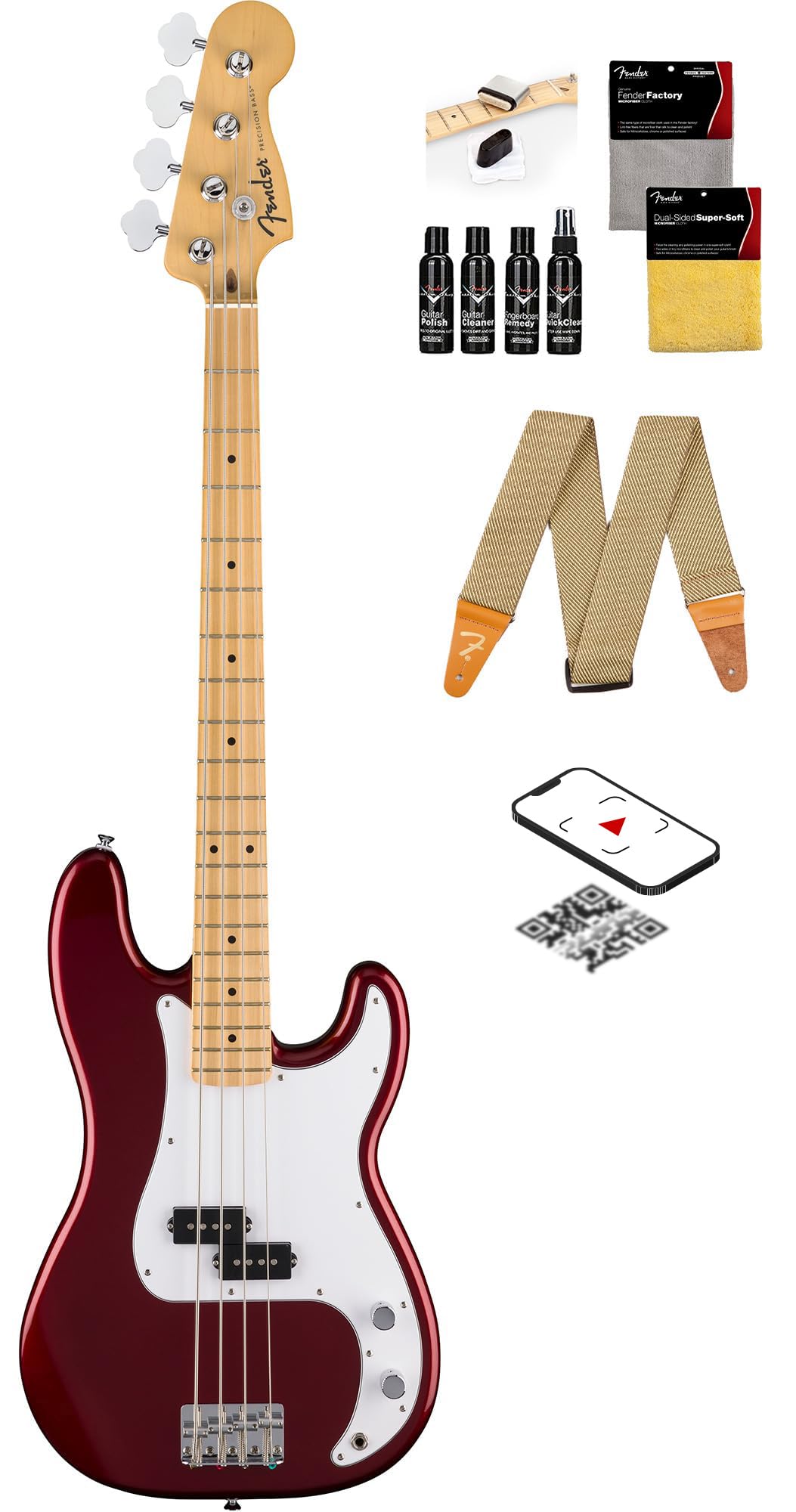 Fender Standard Precision Bass - Candy Cola Bundle with Strap, Guitar Cleaning Kit, and Austin Bazaar Instructional Video