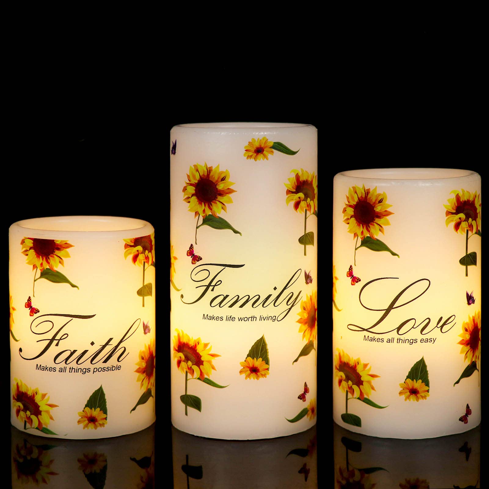 Wondise Flameless Pillar Candles With Timer, Sunflower Battery Operated Led Flickering Real Wax For Home Decoration, Set Of 3
