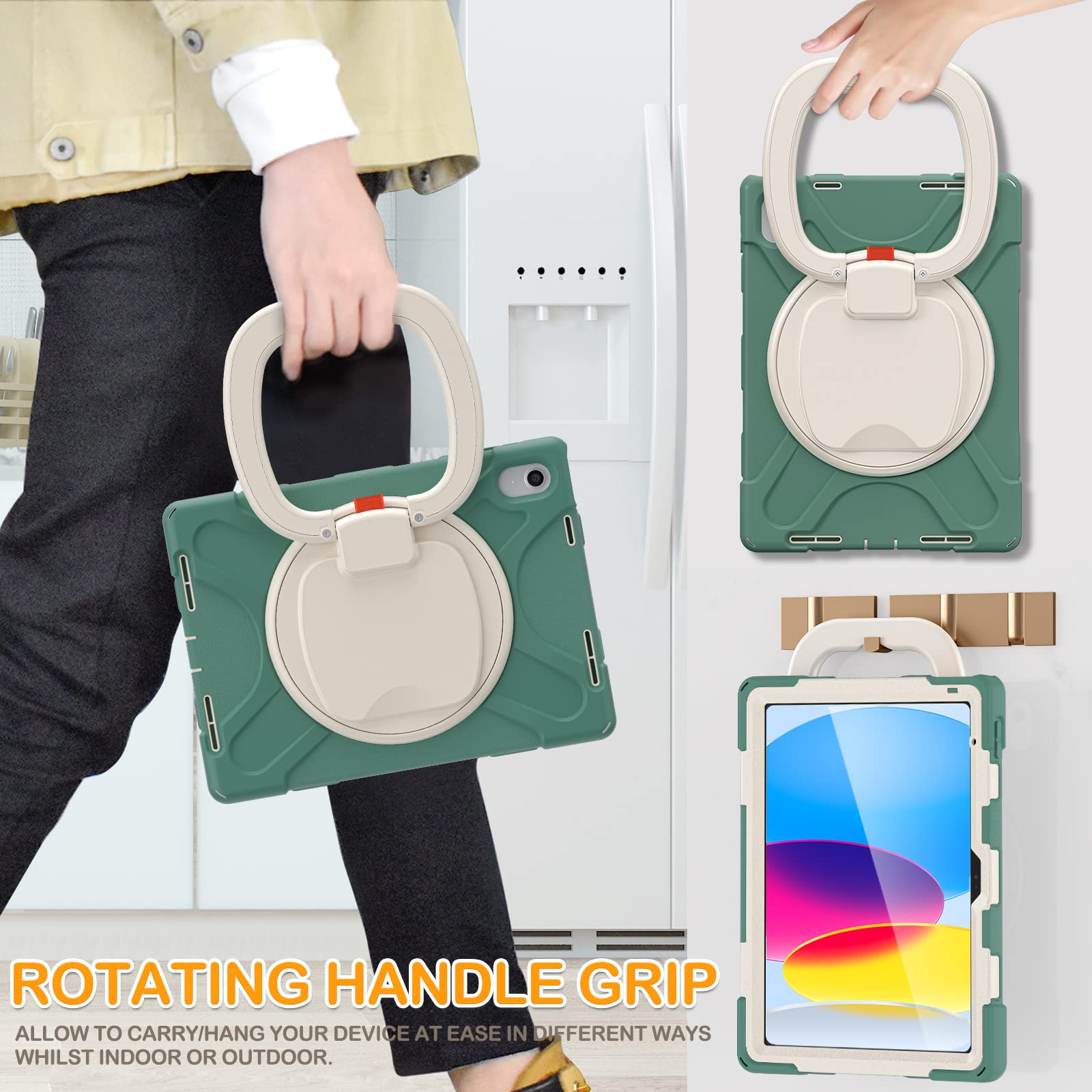 Braecn Case For Ipad 10Th Generation 2022 Silicone Cover With Pencil Holder/Rotating Handle Grip/Stable Kickstand/Adjustable Sho