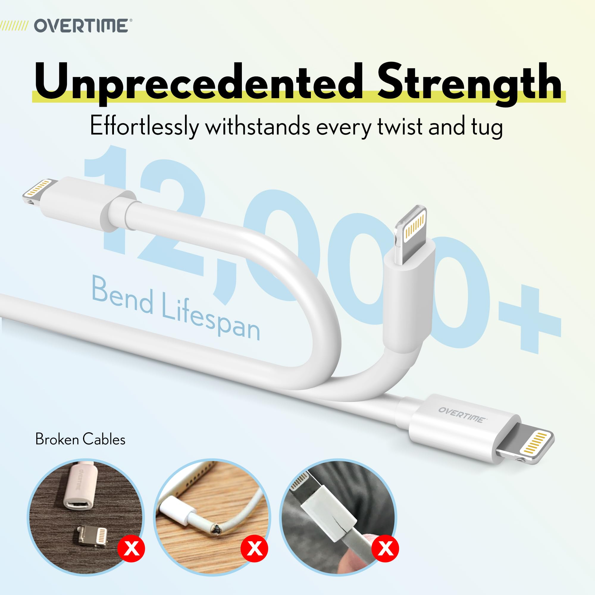 Overtime Iphone Lightning Cable, Mfi Certified, Portable & Smart Charging Usb A To Lightning Cable, Ultra Fast Apple Charging Co