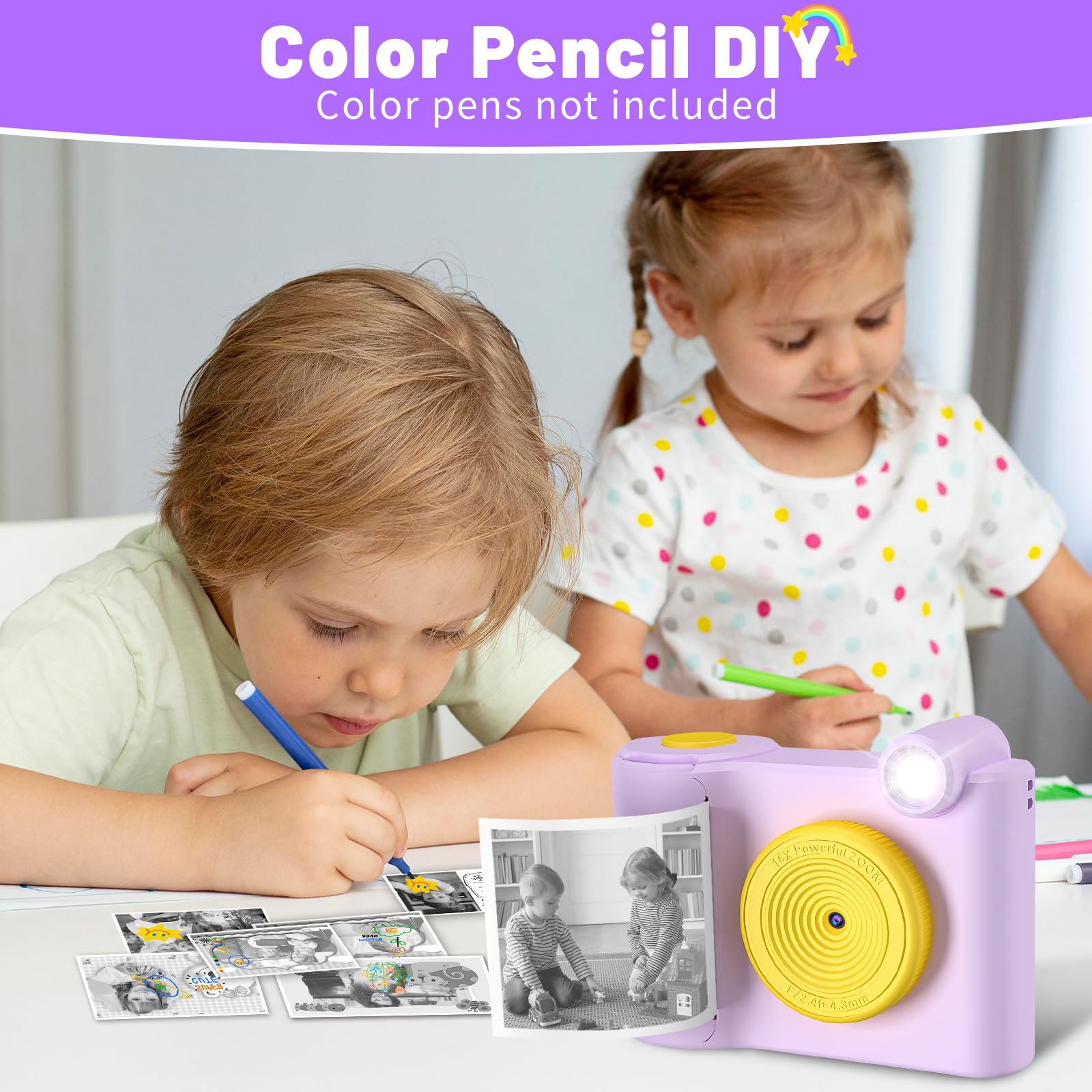 Ykslemon Kids Camera Instant Print,1080P Digital Camera For Kids With 32Gb Sd Card,Christmas & Birthday Gifts,Toddler Camera Por