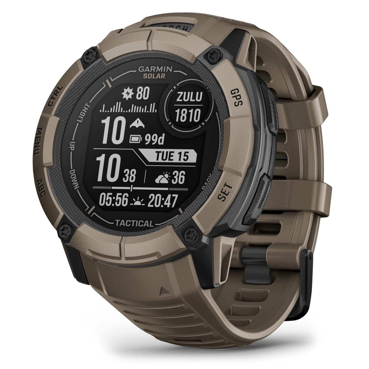 Wearable4U Garmin Instinct 2X Solar Tactical 50 Mm Rugged Gps Men Smartwatch, Coyote Tan With Power Glass Lens, Stealth Mode, Le