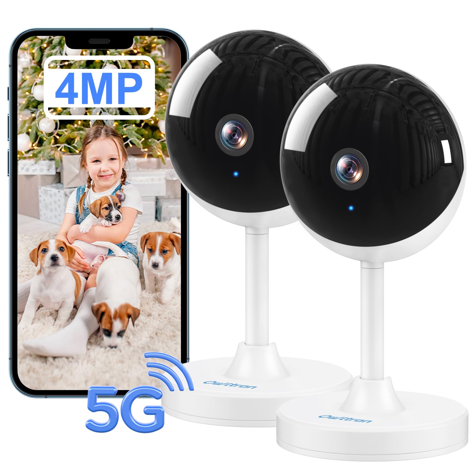 Owltron Indoor Security Camera 4Mp, 2 Pack 2.4Ghz&5G Wifi 2K Home Cameras For Baby/Elder/Dog/Pet/Nanny Monitor Cam With Phone Ap