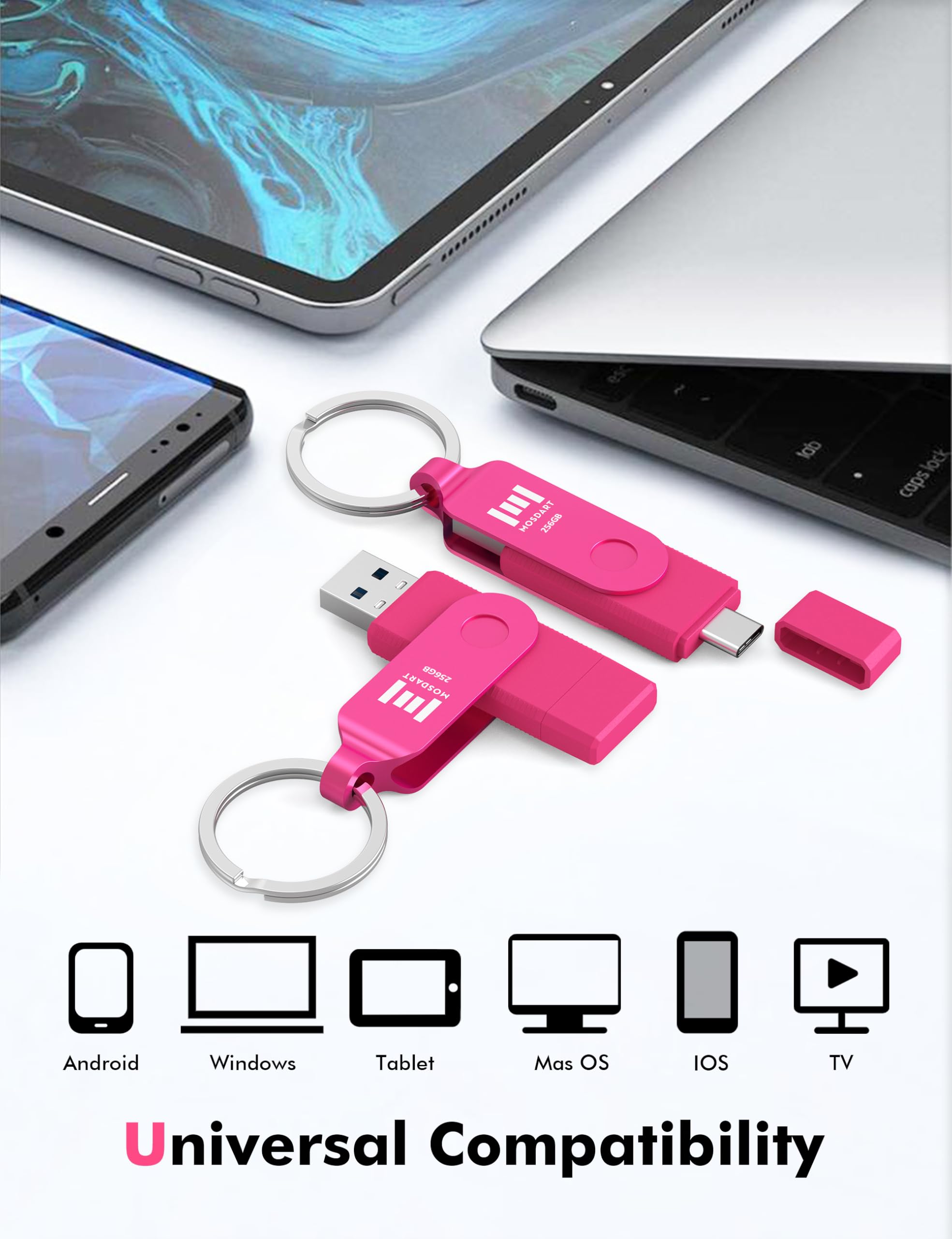 Mosdart 256Gb Usb C Dual Flash Drive Speed Up To 150Mb/S With Keychain   2 In 1 Otg Usb3.1 Type C Thumb Drive Memory Stick For U