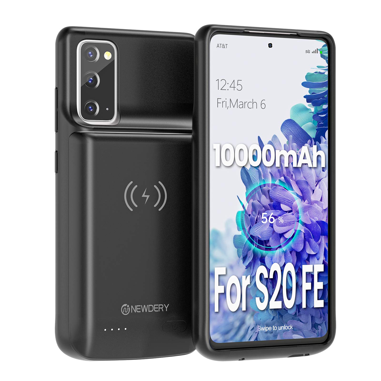 Newdery Galaxy S20 Fe Battery Case 10000Mah, Qi Wireless & Fast Charging & Andriod Auto Supported, Portable Extended Charger Cas