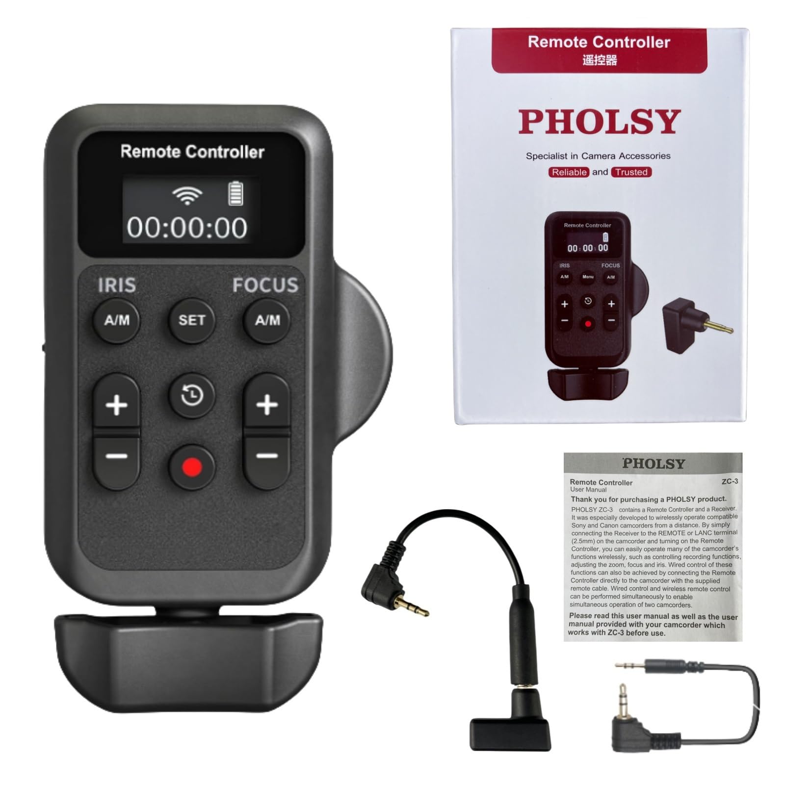 Pholsy Camcorder Remote Wireless Camcorder Remote Control With Lanc Remote, Video Zoom, Video Focus, Iris And Video Recording Re
