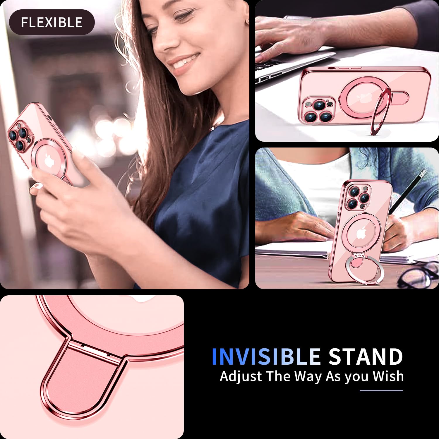 Pmteyoim Magnetic For Iphone 12 Pro Max Case With Invisible Stand[Compatible With Magsafe][Full Camera Lens Protector][Military