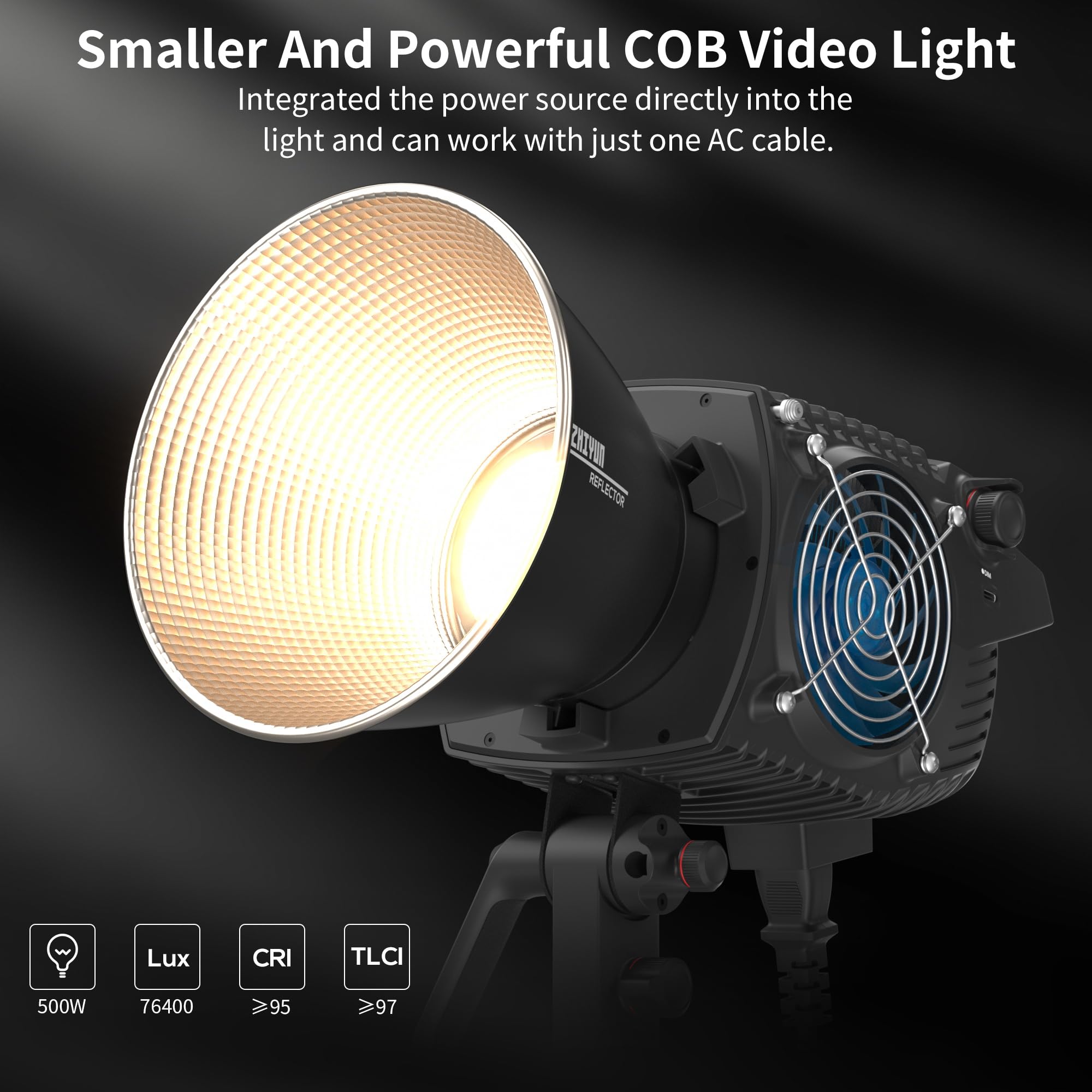 Zhiyun Molus B500 500W Cob Led Video Light 2700K 6500K Cri 95+ Tlci 97+ 76400 Lux/1M App Control 13 Scene Effects Bowens Mount S