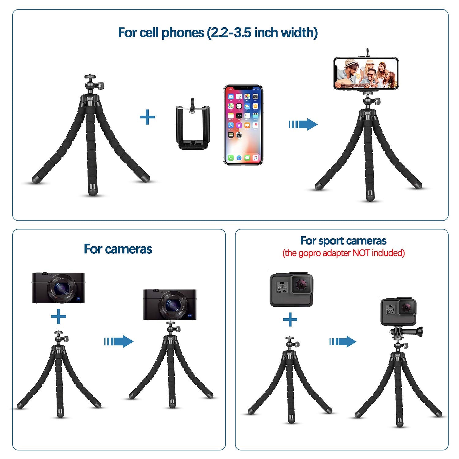 Phone Tripod,Portable And Flexible Adjustable Cell Phone Stand Holder With Remote And Universal Clip For Iphone Android Phone Co