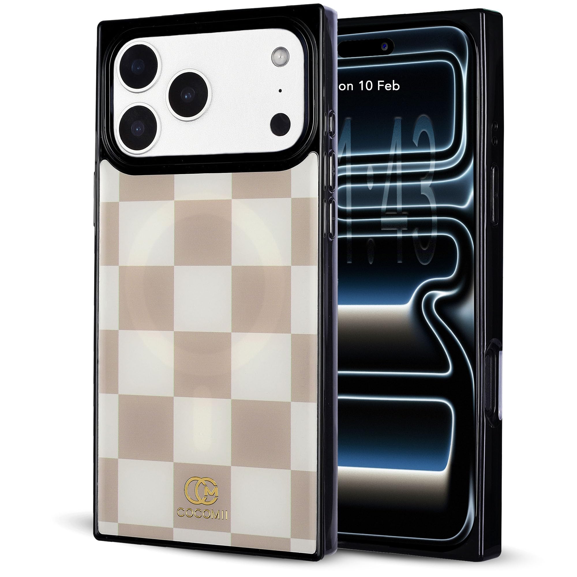 COCOMII Rectangle Case for iPhone 17 Pro Max, Compatible with MagSafe, Neutral Checkered