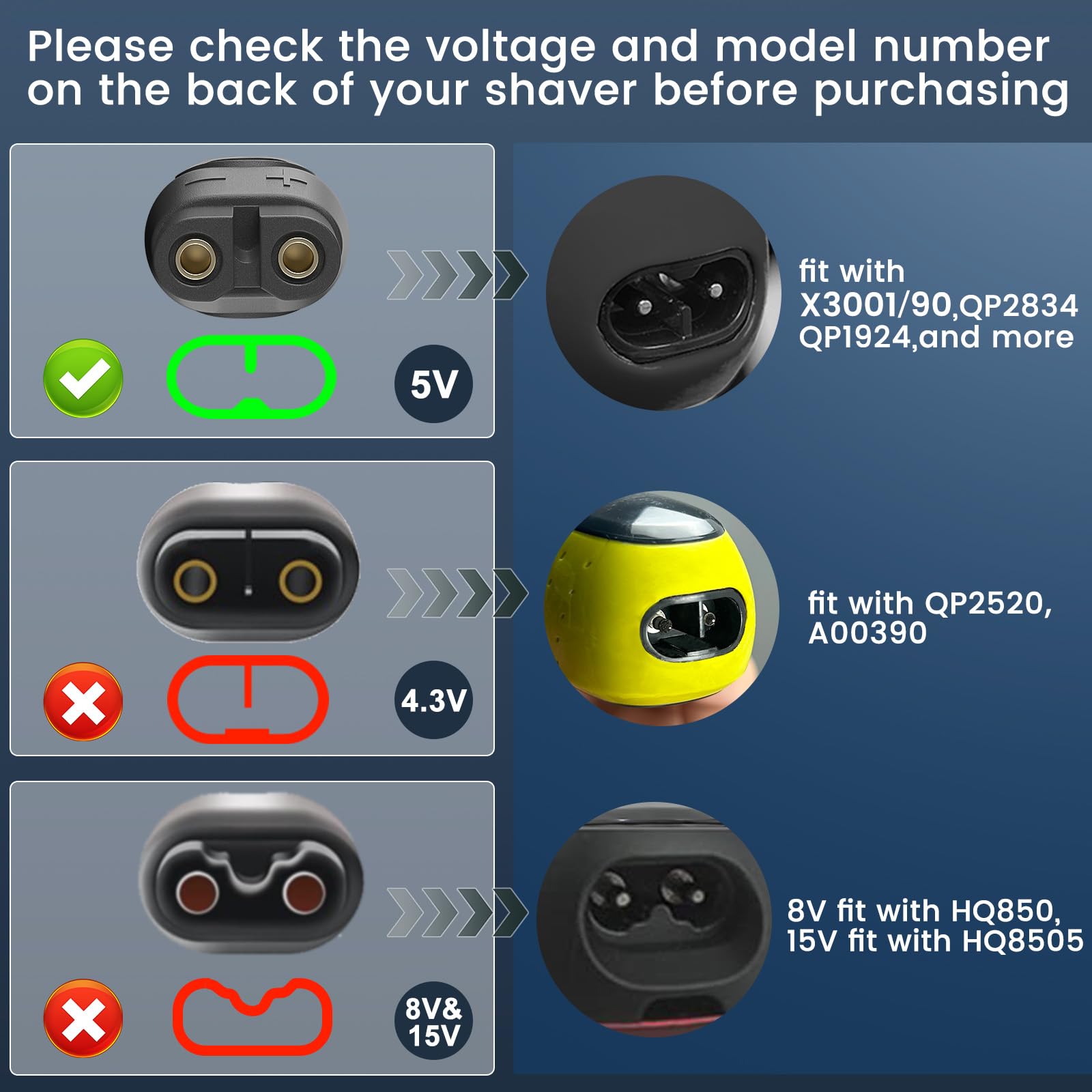 5V Charger For Philips Norelco Shaver 3900 2400, Wet & Dry Shaver Series 5000 7000 3000 Compatible With Philips Oneblade Qp2724,