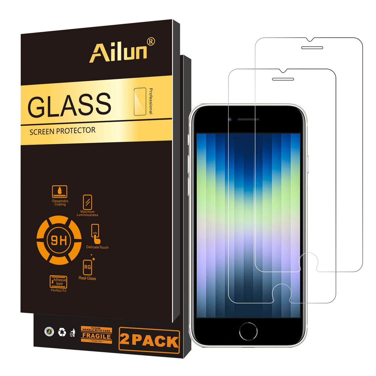 Ailun Screen Protector For Iphone Se 2020/2022 2Pack 0.33Mm 4.7 Inch Tempered Glass Case Friendly Iphone Se 2Nd/3Rd Generation