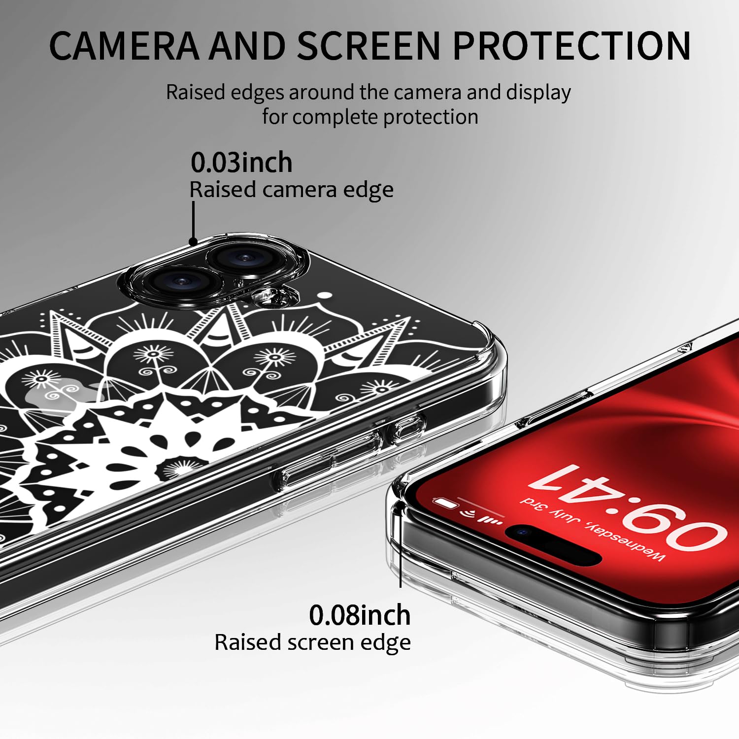 Luhouri For Iphone 16 Plus Case With Screen Protector   Crystal Clear Cover   Fashionable Pattern Design  Wireless Charging  Sli